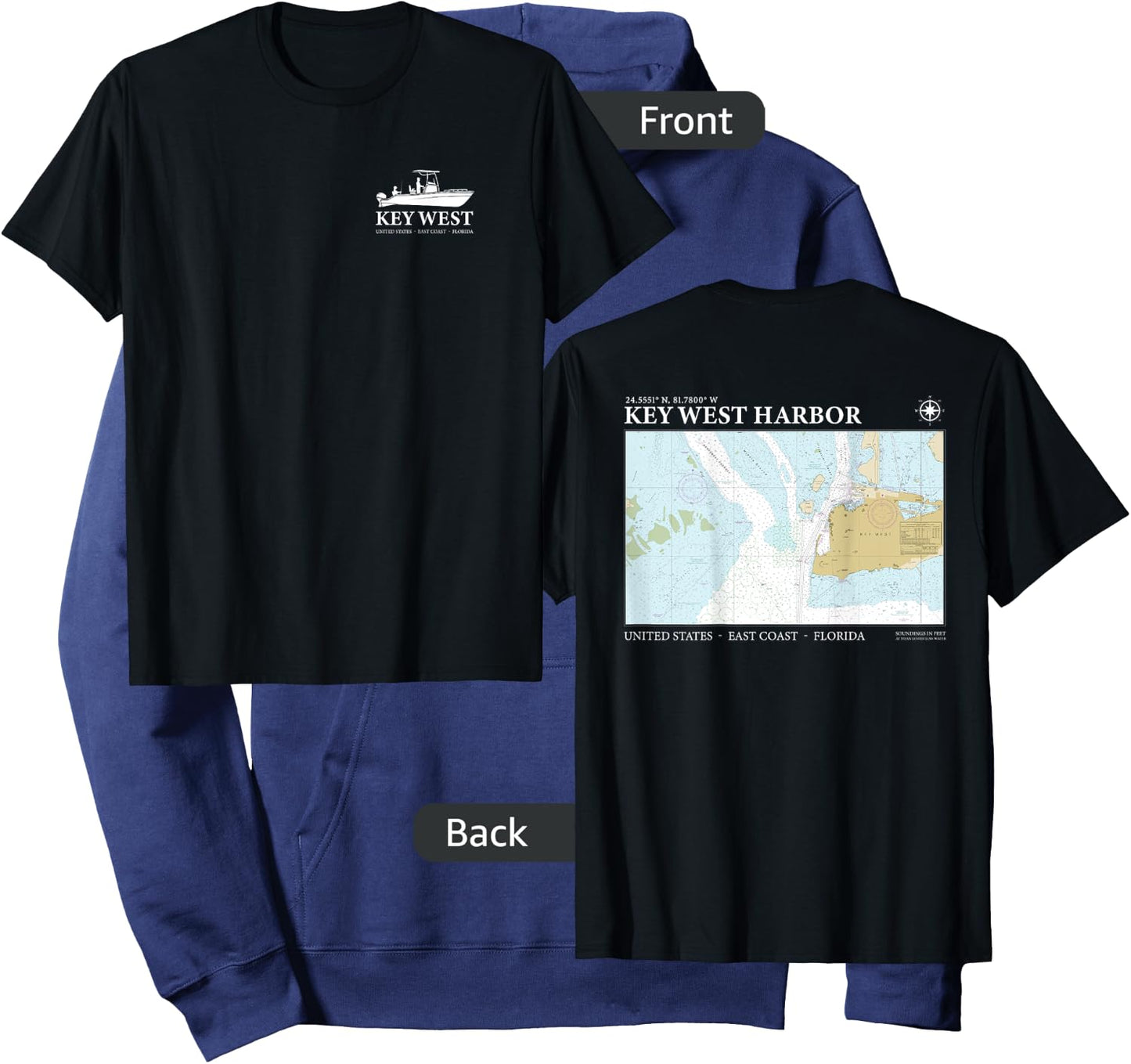 Key West Harbor Navigational Nautical Chart Florida Fishing Hoodie - Hoodie | Navy
