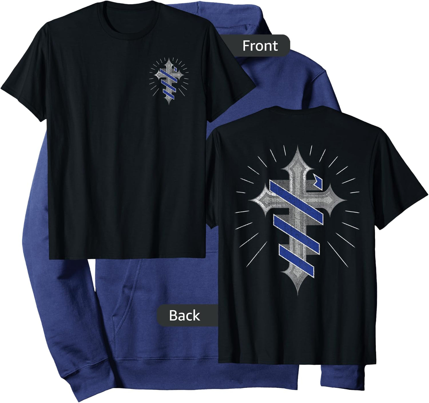 Police Support Guardian Angel Thin Blue Line Christian Cross Hoodie - Hoodie | Navy