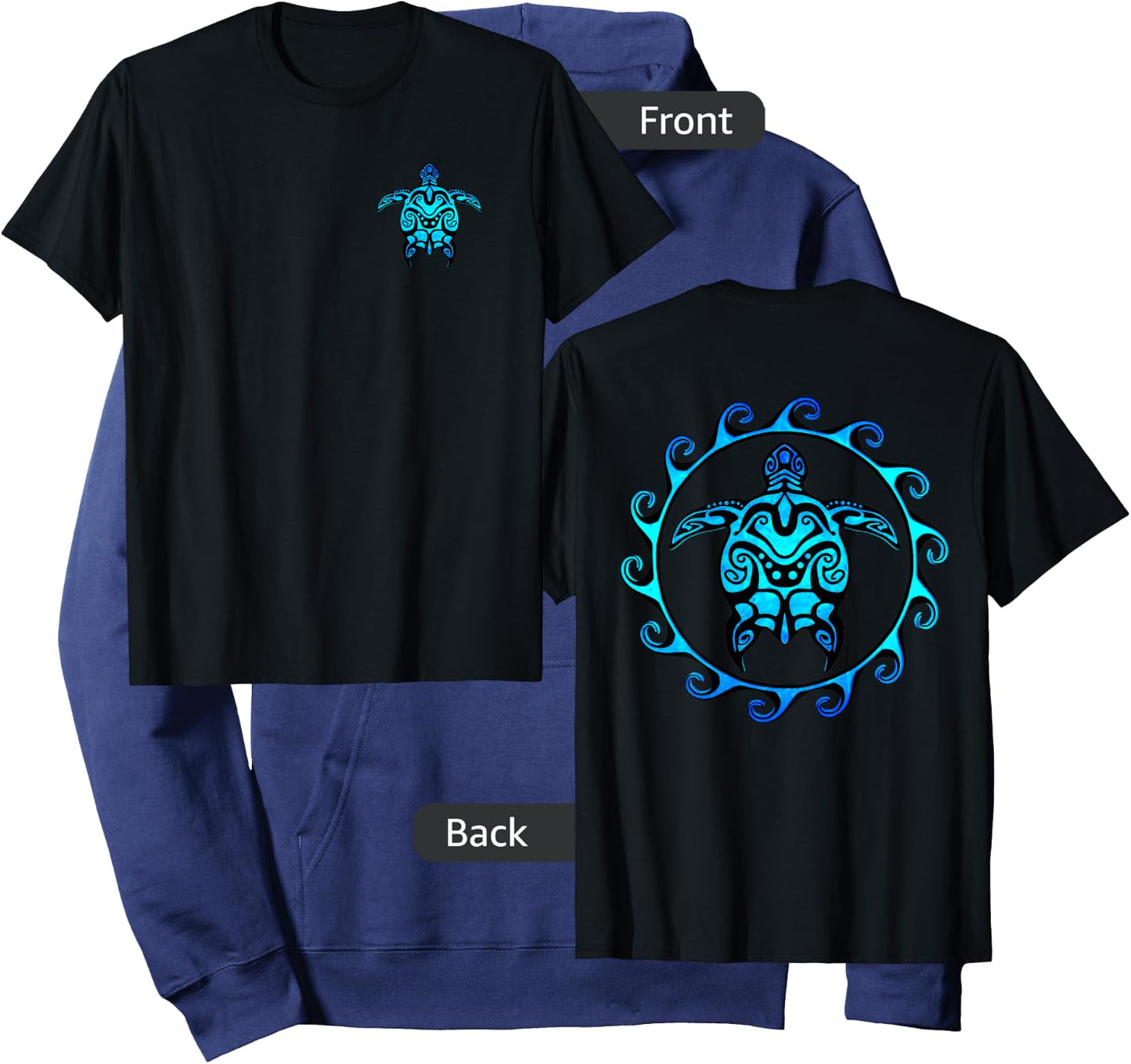 Tribal Hawaiian Maori Sun Sea Turtle (2-Sided) Hoodie - Hoodie | Navy