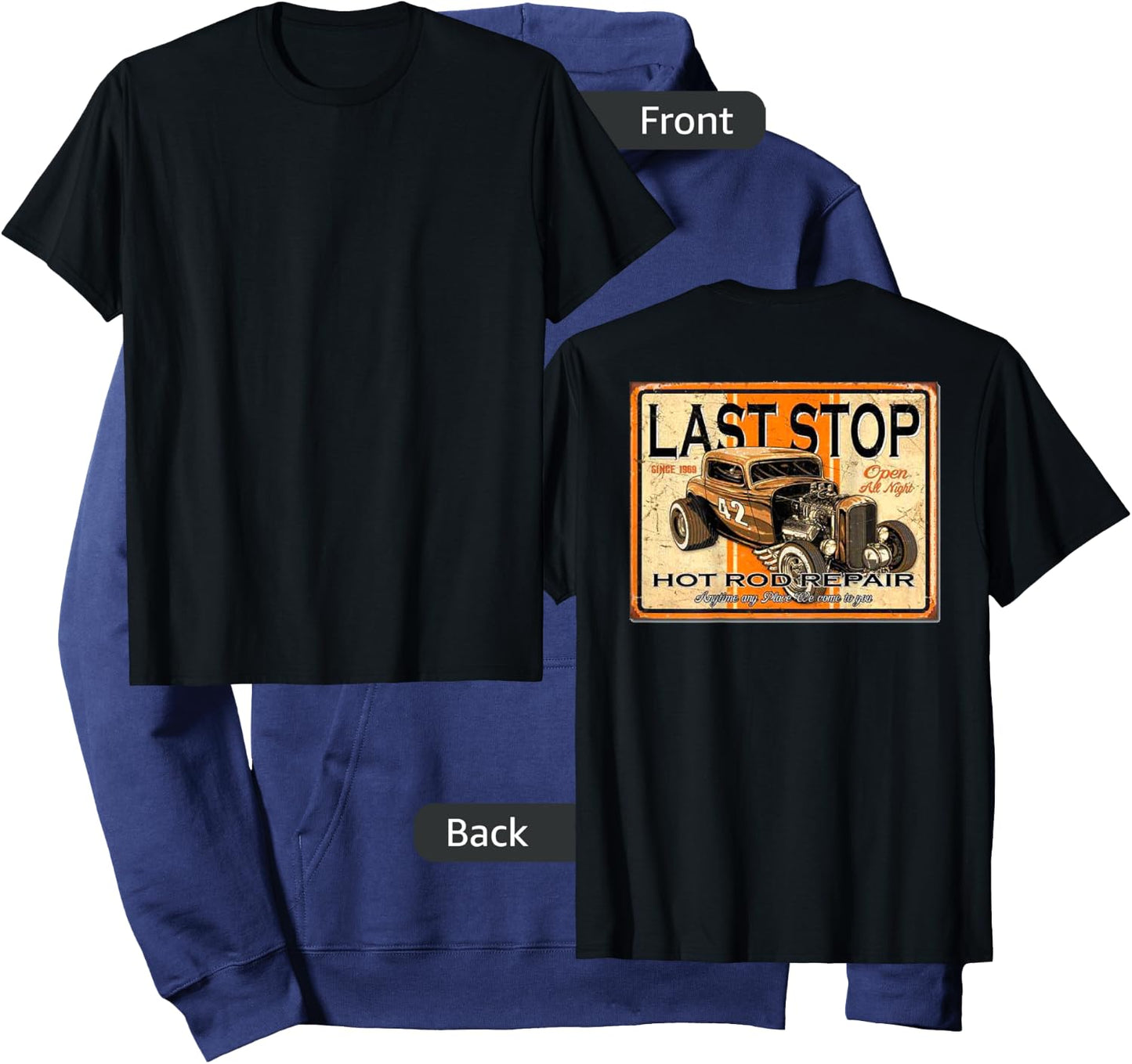 Last Stop Hot Rod Repair. Design on the Back Hoodie - Hoodie | Navy
