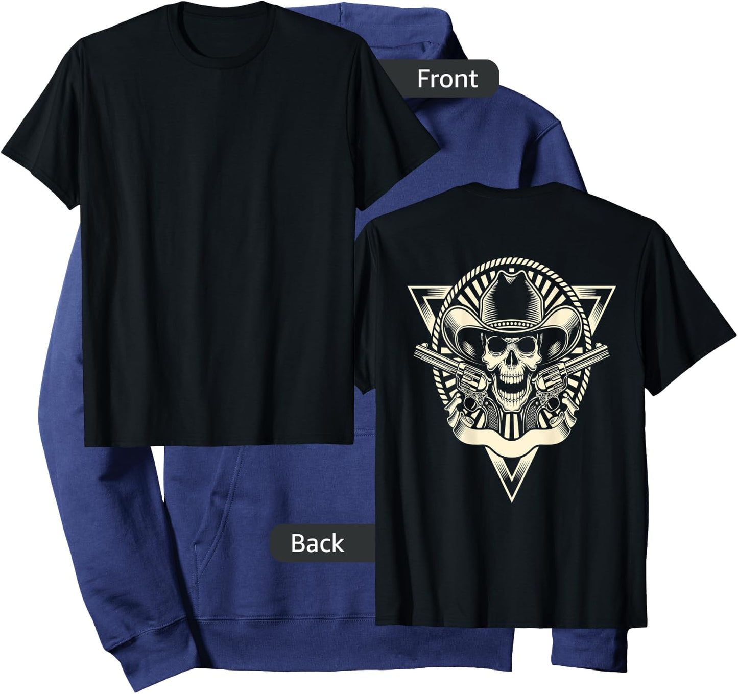 Skull Motorcycle Shirt Biker Cowboy Hat Outlaw Guns Hoodie - Hoodie | Navy