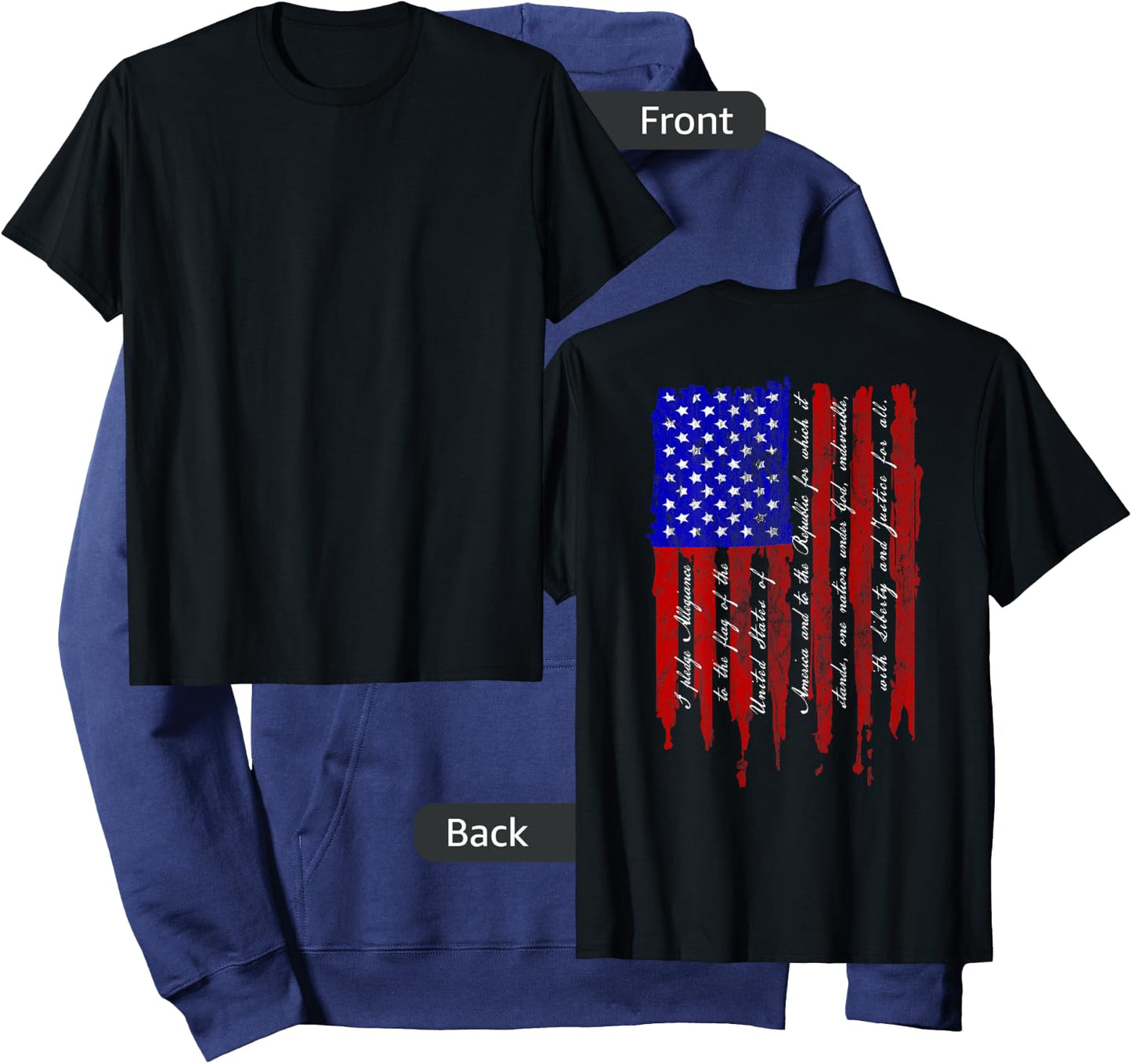 Pledge of Allegiance Patriotic American Flag T Shirt Hoodie - Hoodie | Navy