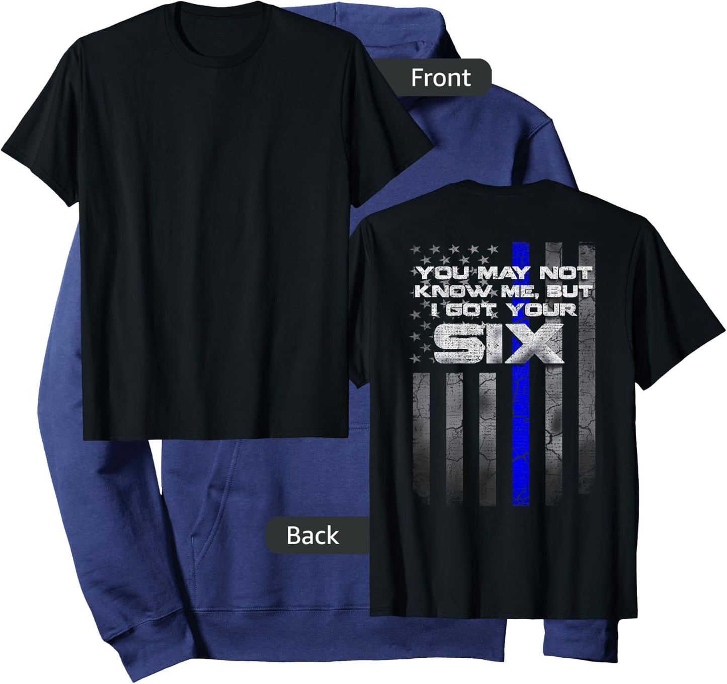 I Got Your Six - Thin Blue Lines USA Flag Police Hoodie - Hoodie | Navy