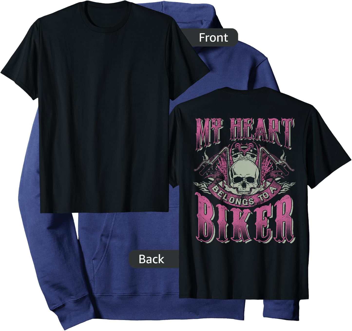My Heart Belongs To A Biker Skull Motorcycle Babe Chick Wife Hoodie - Hoodie | Navy