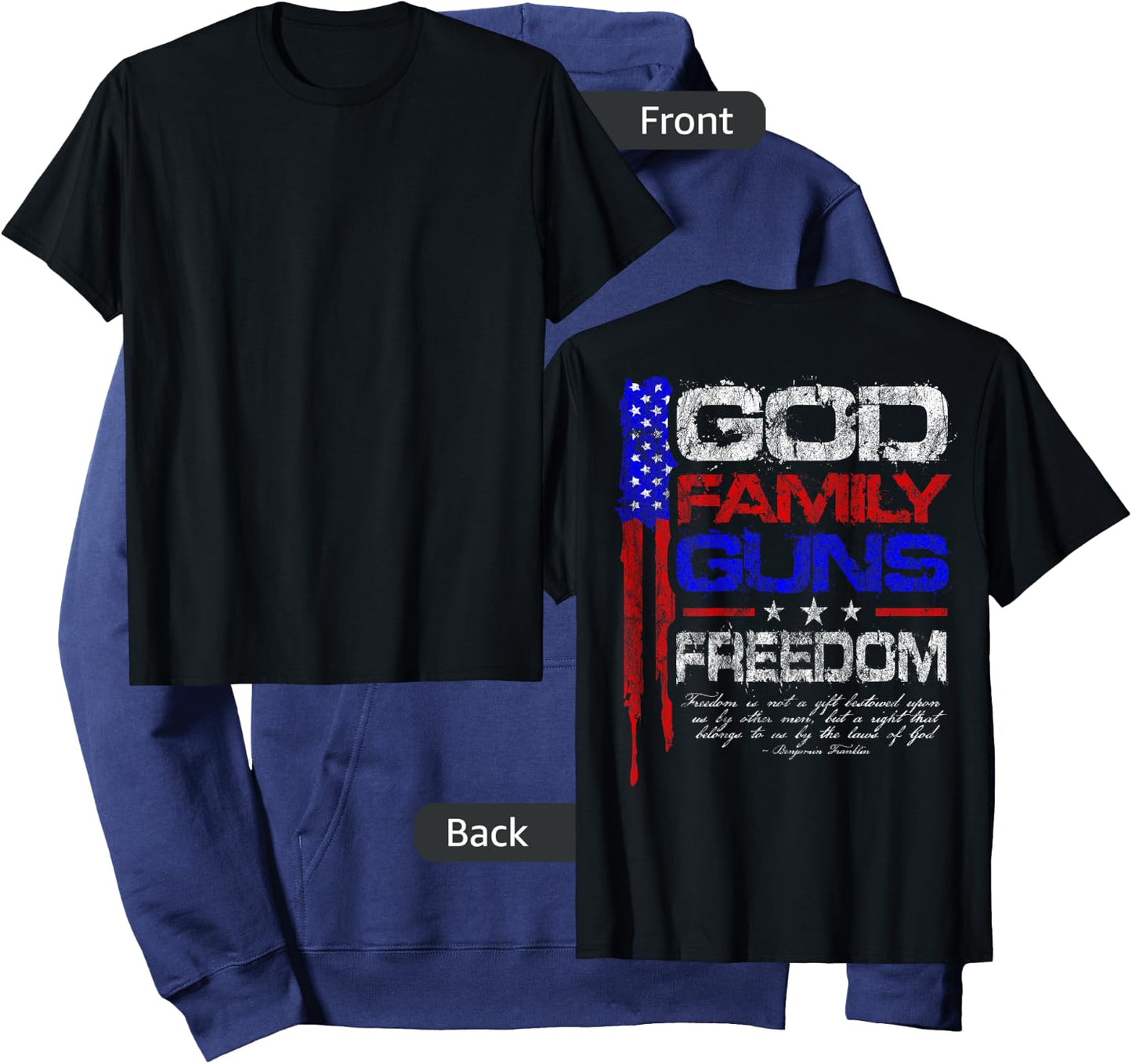 GOD, FAMILY, GUNS, FREEDOM Conservative American Flag Shirt Women Men Hoodie - Hoodie | Navy