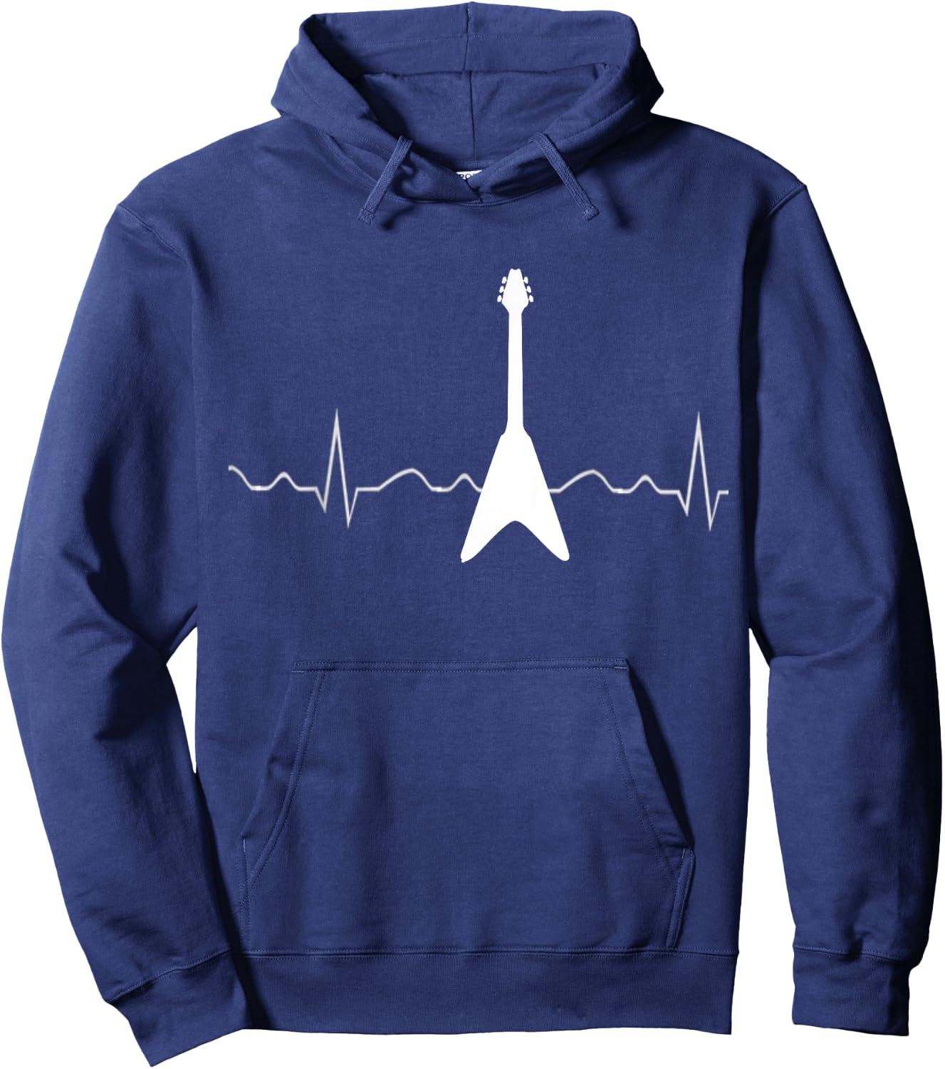 Electric Guitar Heartbeat Flying V Hoodie - Hoodie | Navy