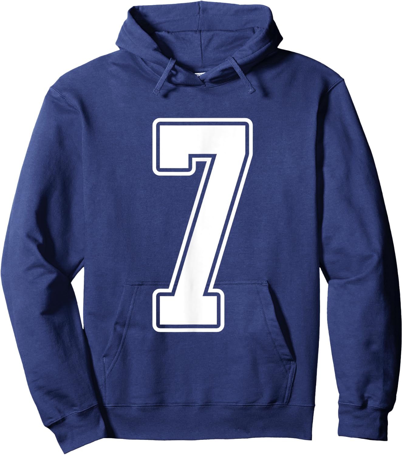 #7 White Outline Number 7 Sports Fan Jersey Style Hoodie - Hoodie | Navy