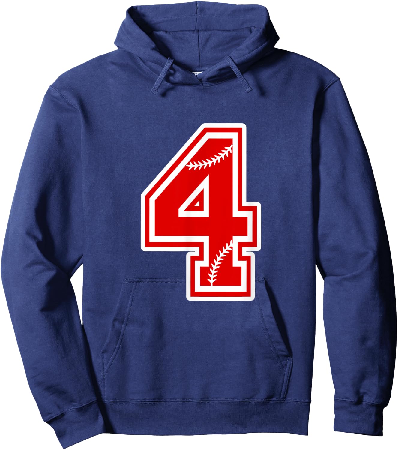 Number 4 Red Baseball Number 4th Birthday T Shirt Hoodie - Hoodie | Navy