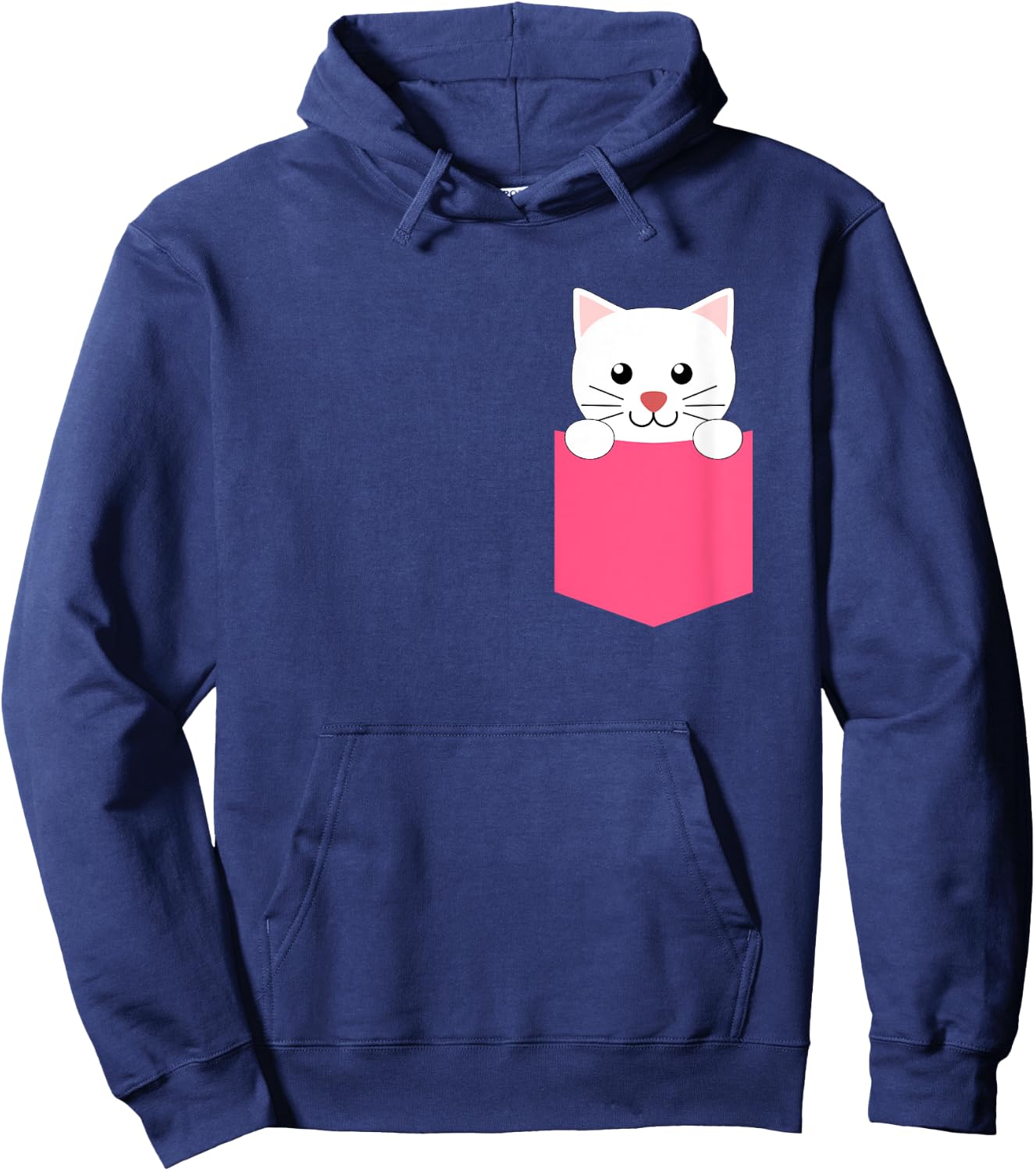 Pink White Kitten in a Pocket Shirt for Teen Girls and Women Hoodie - Hoodie | Navy