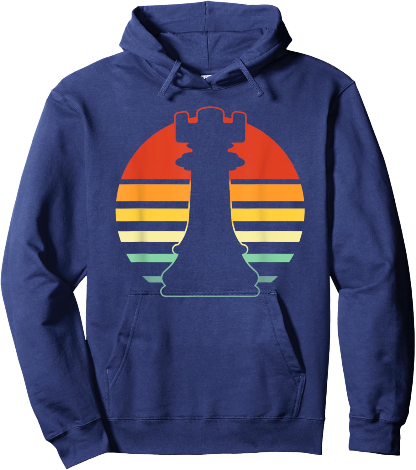 Retro Sunset Rook Chess , Women, Kids, Chess Lovers - Black, Small, Short Sleeve Hoodie - Hoodie | Navy
