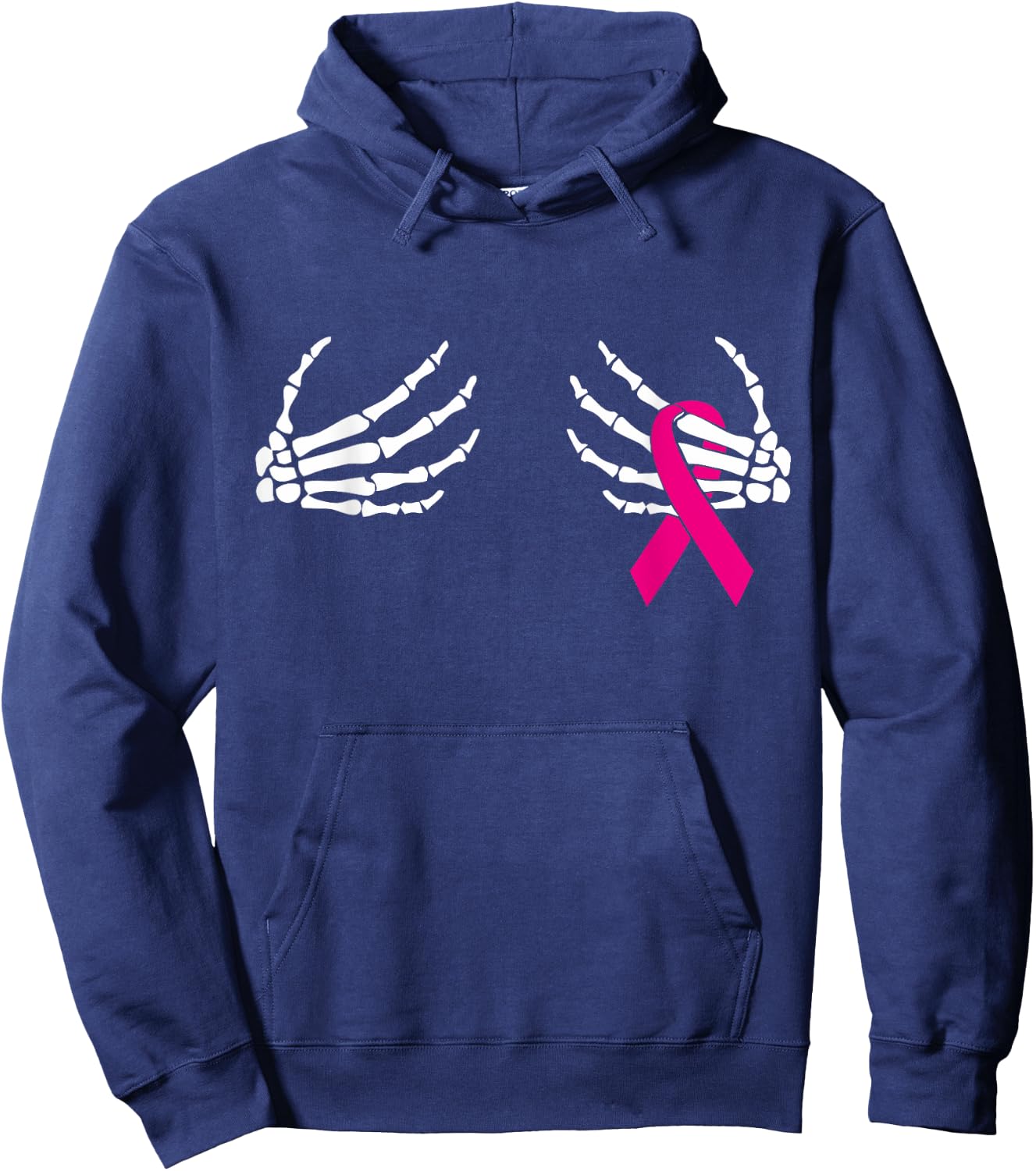 Skeleton Hands Breast Cancer Awareness Month Pink Ribbon Hoodie - Hoodie | Navy