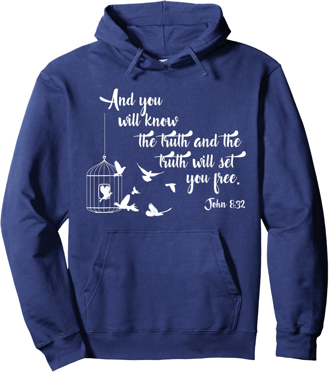 Christian Bible Shirt Bird Cage Truth Shall Set You Free Hoodie - Hoodie | Navy