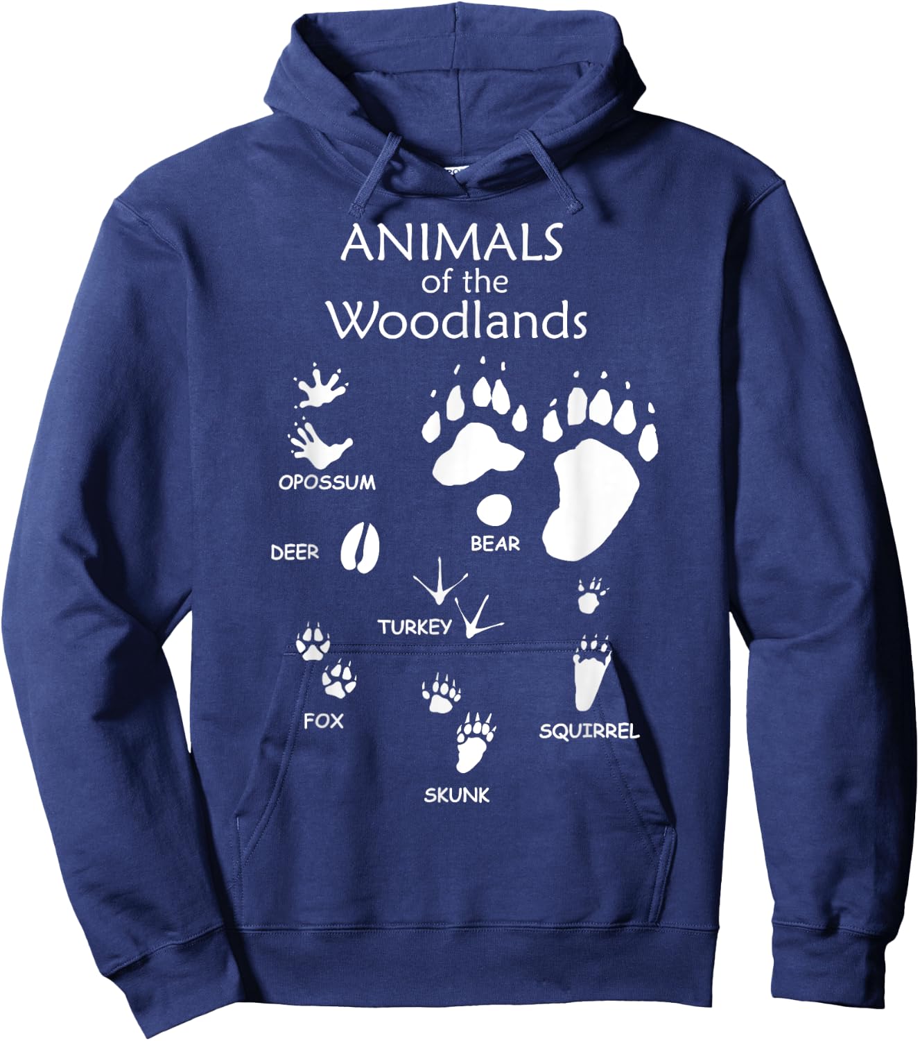 Woodland Cute Animal Paw Print Shirt, Bear Fox Skunk Turkey Hoodie - Hoodie | Navy