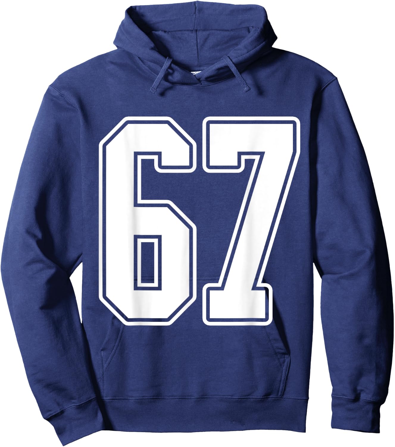 #67 White Outline Number 67 Sports Fan Jersey Style Hoodie - Hoodie | Navy