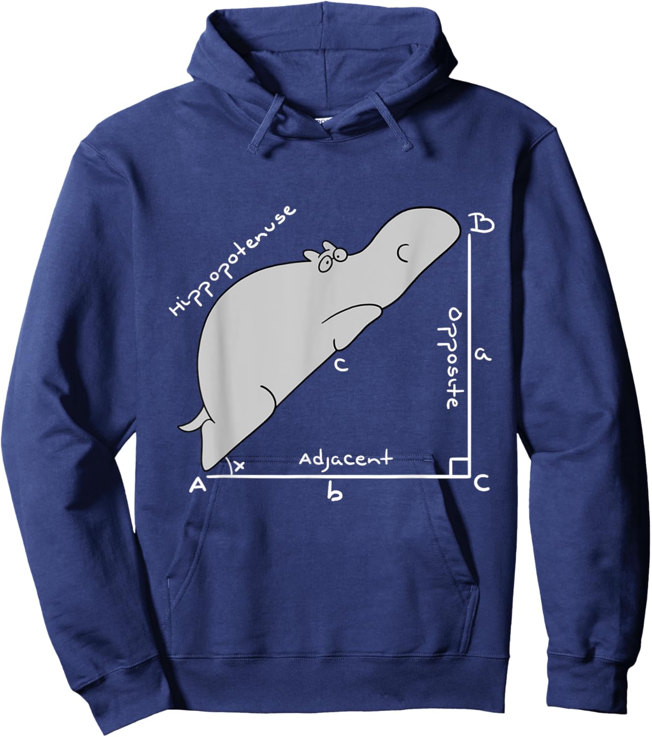 cute Hippopotamus Math,Funny Hypotenuse vs Hippopotamus Hoodie - Hoodie | Navy
