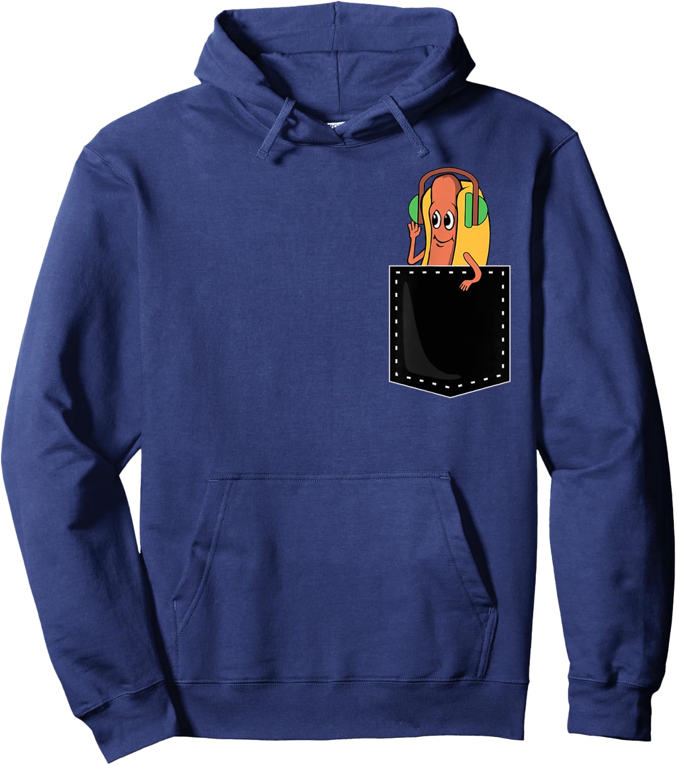 Hotdog In Pocket Wearing Headphone Funny Hot Dog Lover Hoodie - Hoodie | Navy