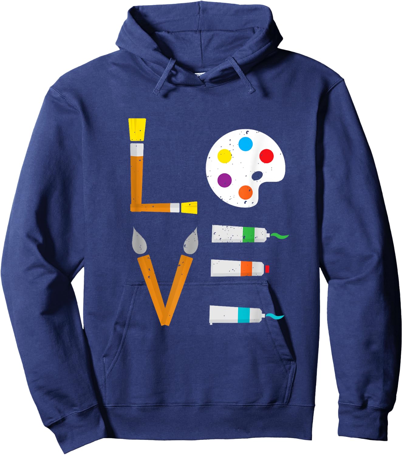 I Love Art Cute Paintbrush Paint Tubes Palette Colourful Art Hoodie - Hoodie | Navy