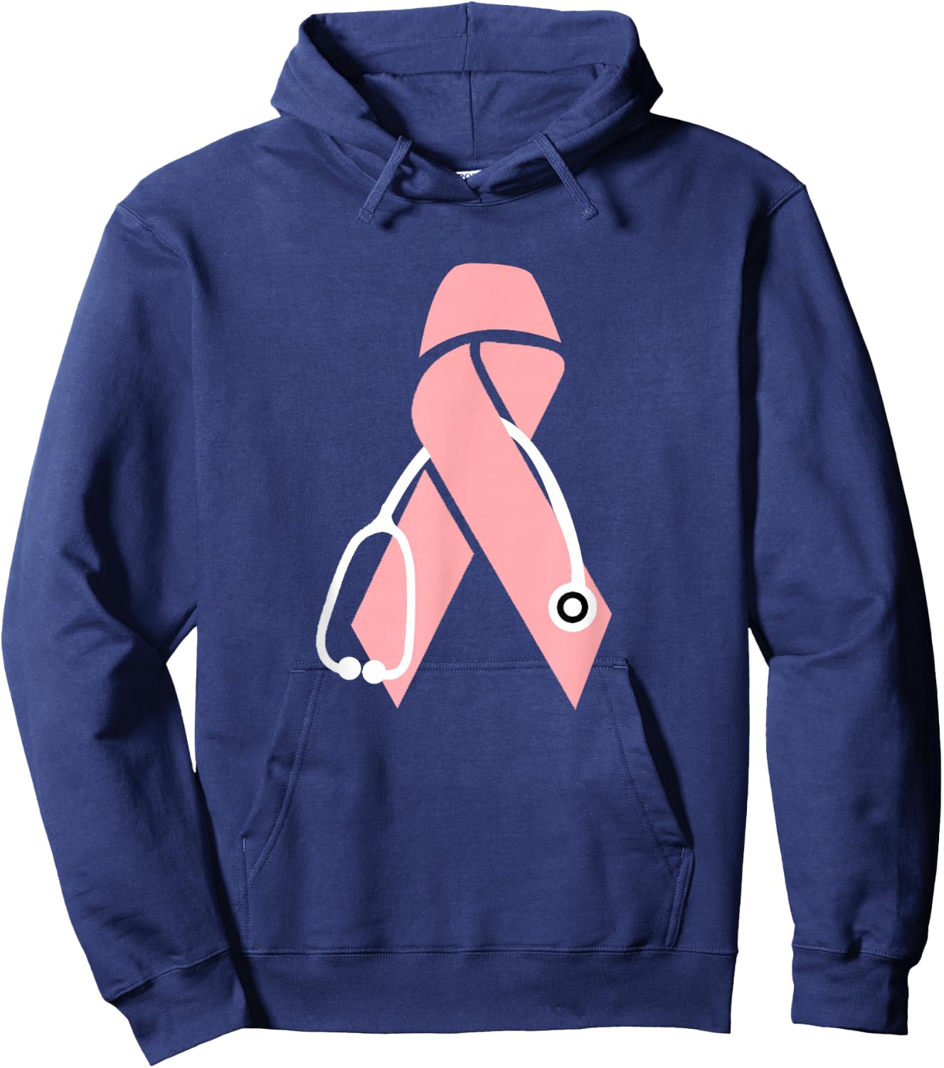 Breast Cancer Awareness Scrub Top Stethoscope Pink Ribbon Hoodie - Hoodie | Navy
