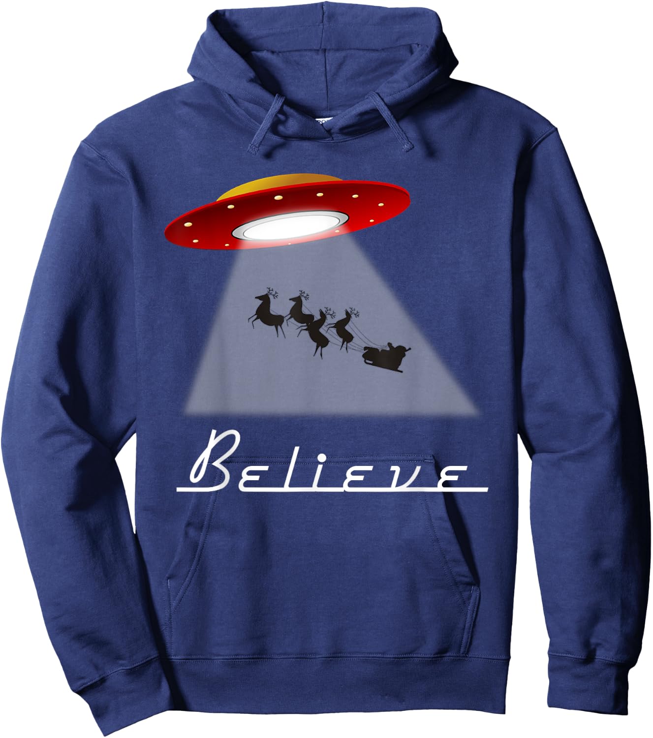 Funny Alien Christmas Shirt Believe UFO Santa Abduction Gift Hoodie - Hoodie | Navy