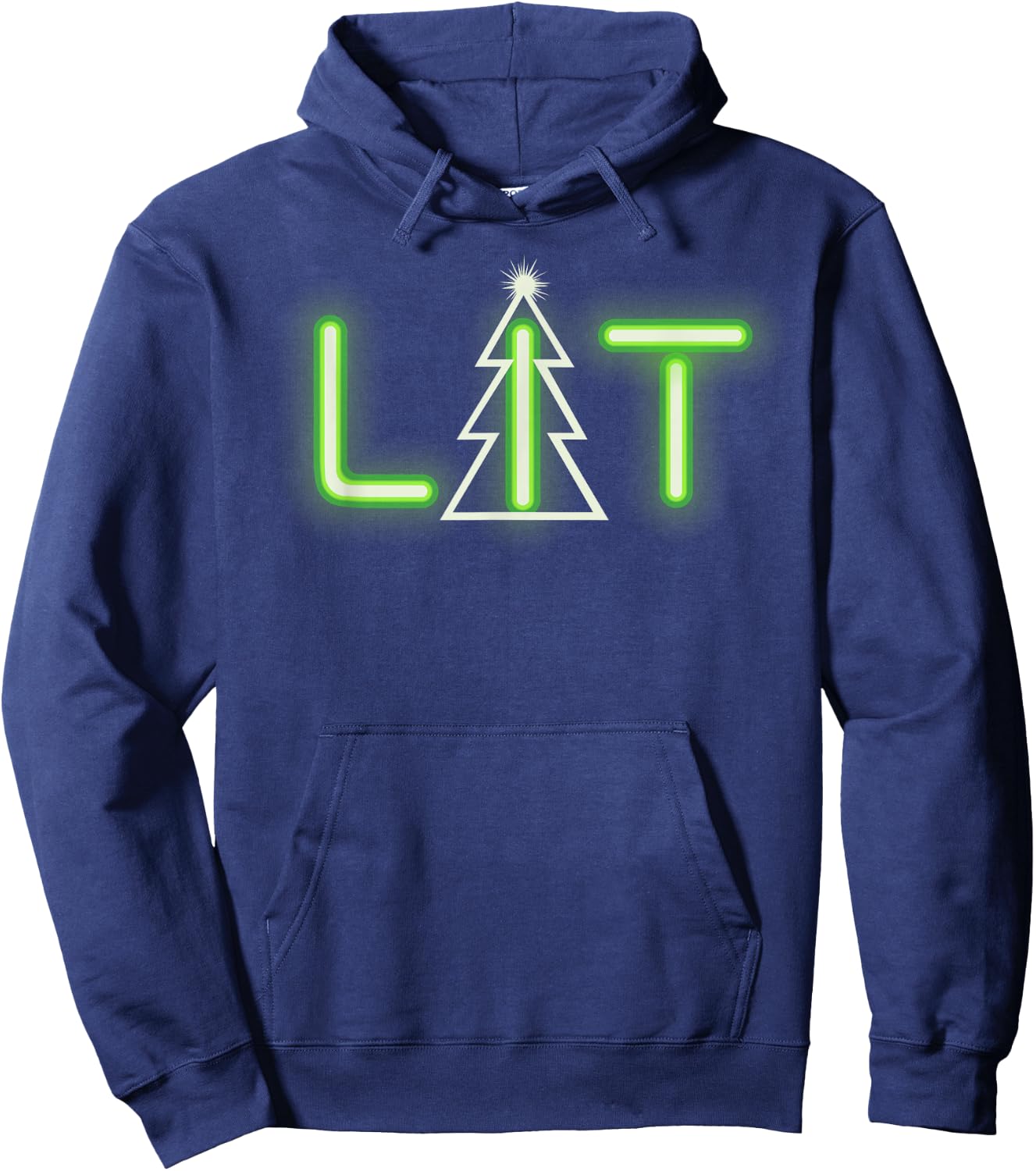 CHRISTMAS IS LIT Neon Green Party Funny Xmas T Shirt Hoodie - Hoodie | Navy