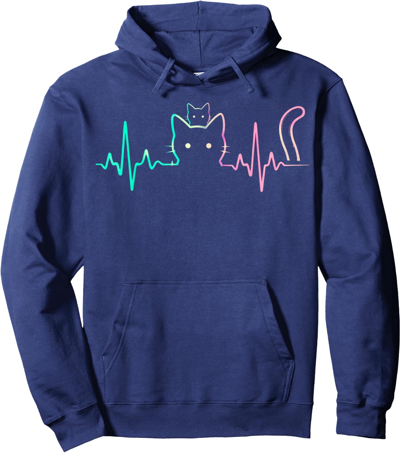 Cute Heartbeat Cat Lover Design Funny Feline Silhouette Hoodie - Hoodie | Navy
