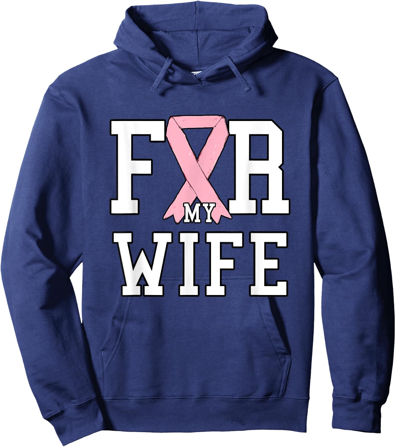 Husband Cure Breast Cancer for My Wife Pink Ribbon Hoodie - Hoodie | Navy
