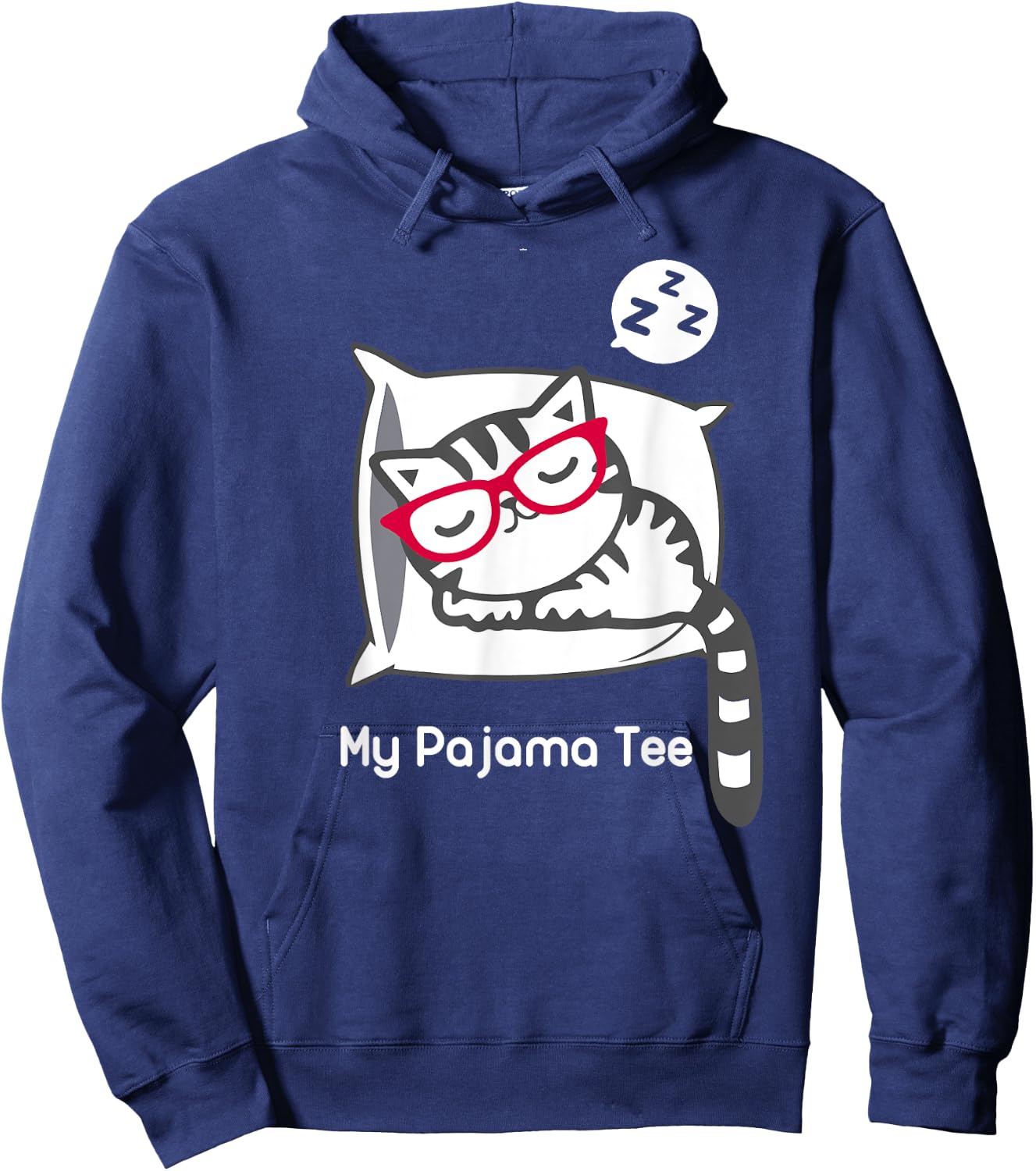 Cat Pajama Shirt Cute Sleeping Kitty with Glasses Pj T Shirt Hoodie - Hoodie | Navy