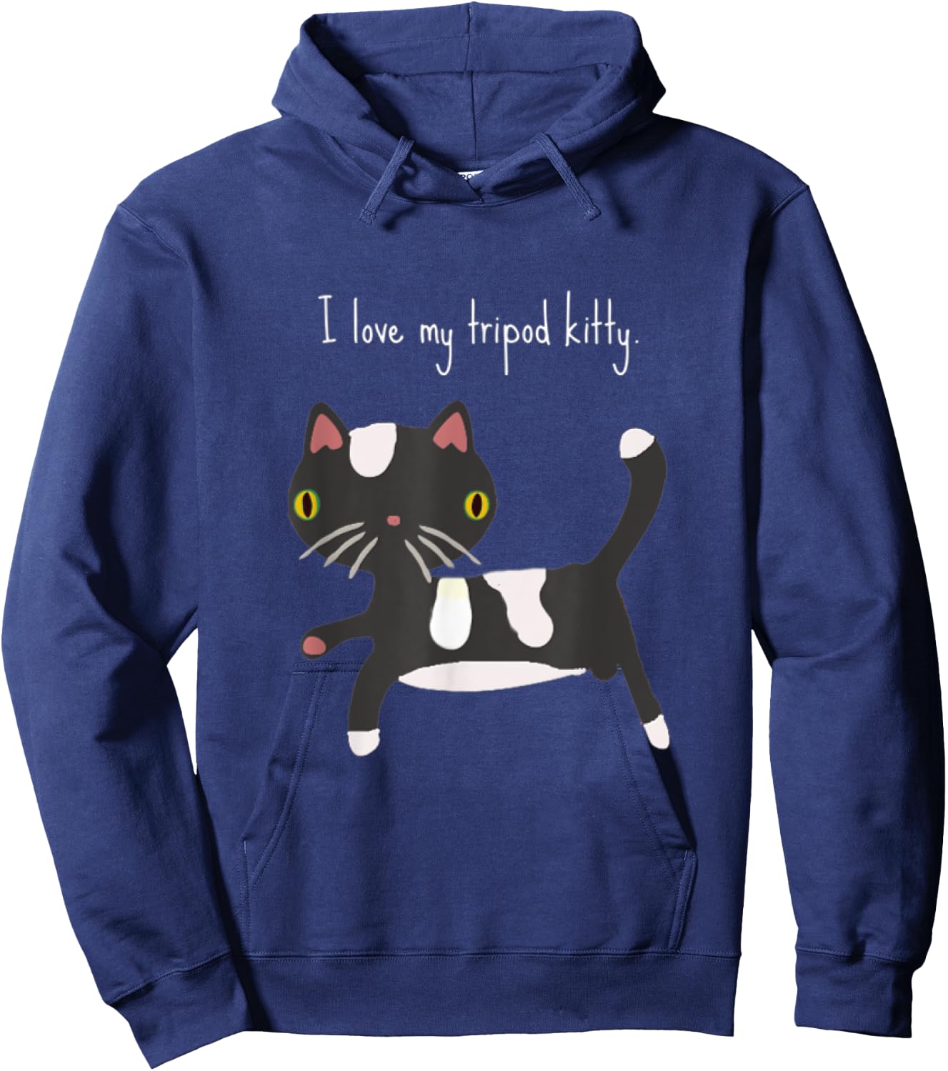 I love my tripod kitty, three legged cat pride, black white Hoodie - Hoodie | Navy
