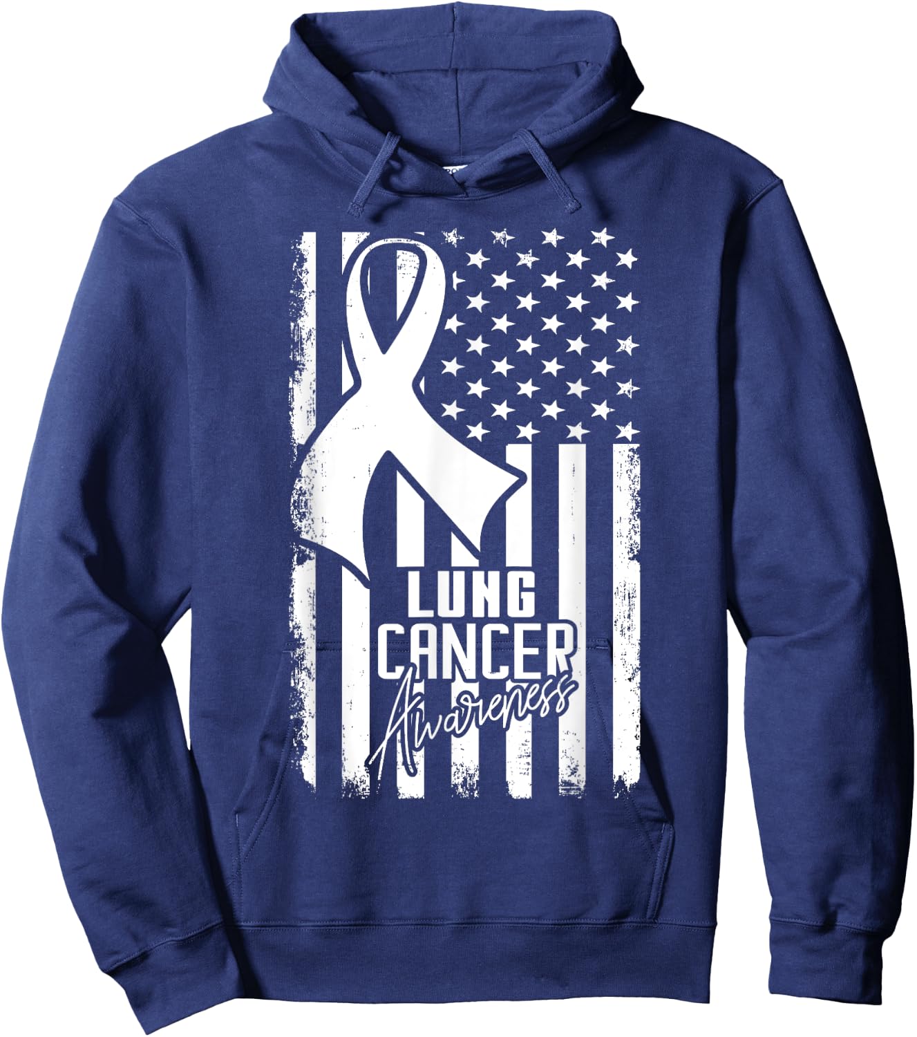 Lung Cancer Awareness American Flag White Ribbon Women Kids Men Hoodie - Hoodie | Navy