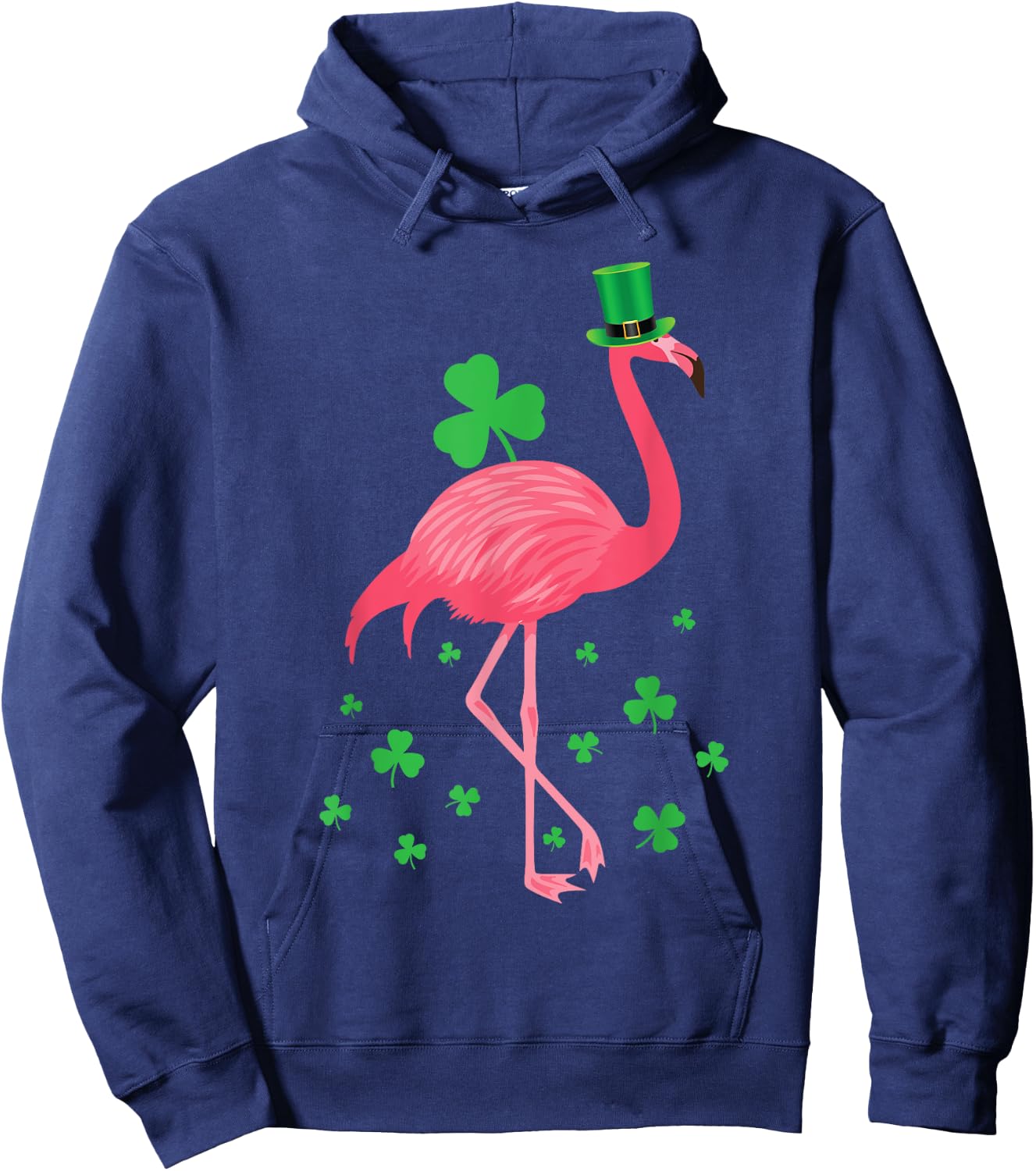 Flamingo Shamrock Leprechaun St Patricks Day Hoodie - Hoodie | Navy