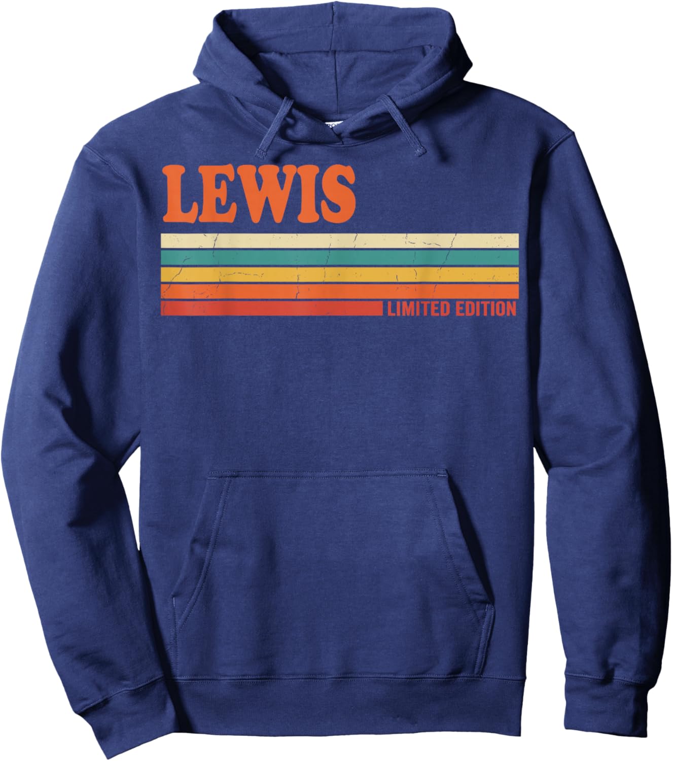 Lewis Retro Personalized First Name Vintage Stripes Hoodie - Hoodie | Navy