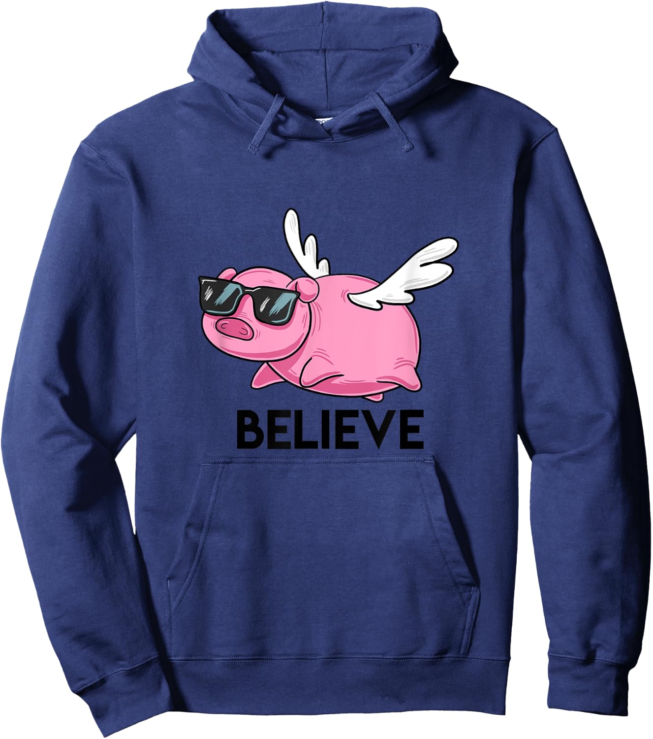 Believe Flying Pig with Sunglasses Funny Animal Puns Gift Hoodie - Hoodie | Navy