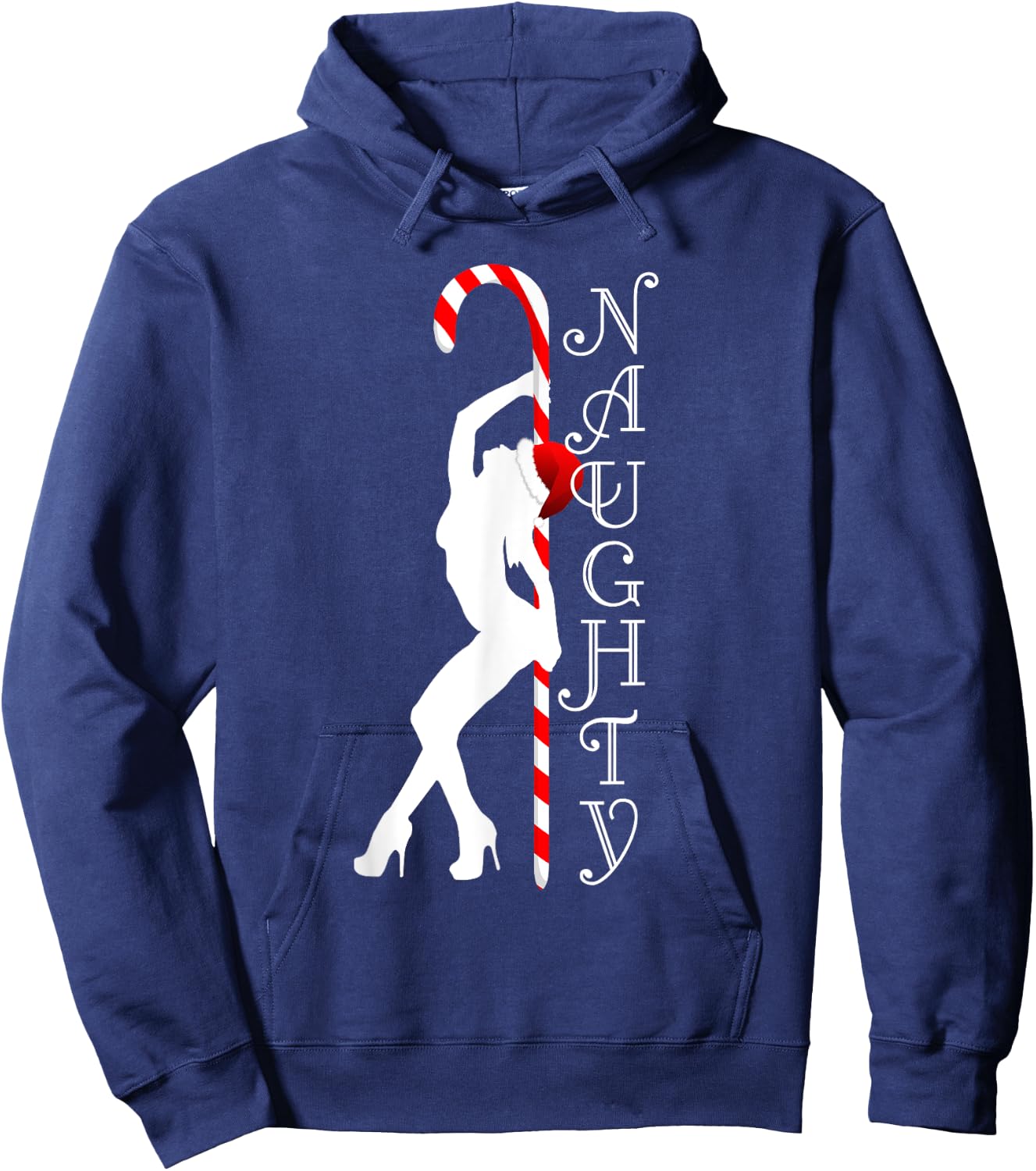 "Naughty Stripper HoHoHo" Funny Ugly Christmas Sweater Party Hoodie - Hoodie | Navy