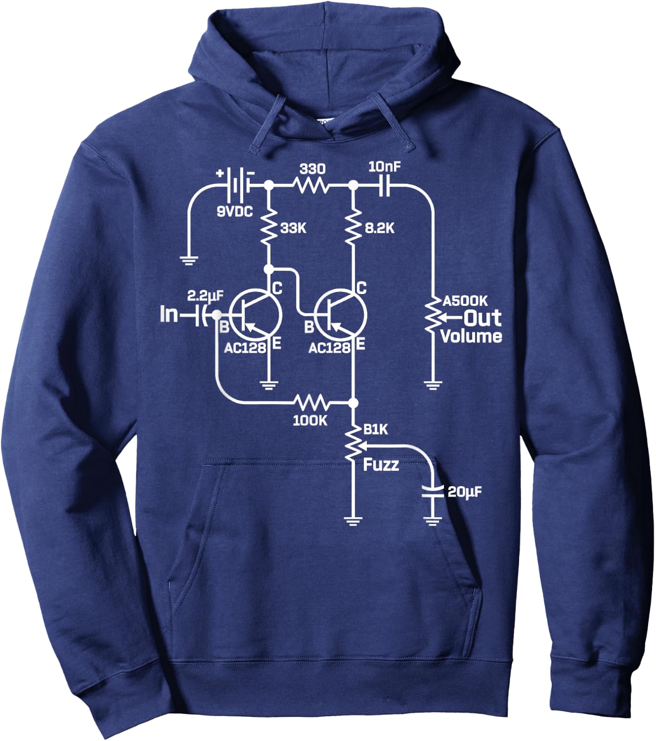 Fuzz Pedal Boutique Handwired Schematic Circuit Hoodie - Hoodie | Navy