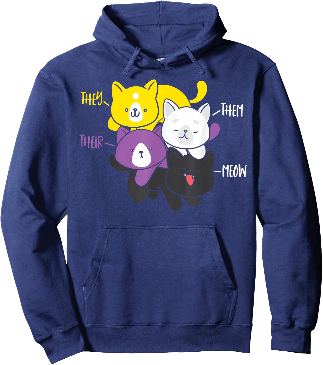 They Their Them Meow Nonbinary Cat Enby Flag Non Binary Hoodie - Hoodie | Navy