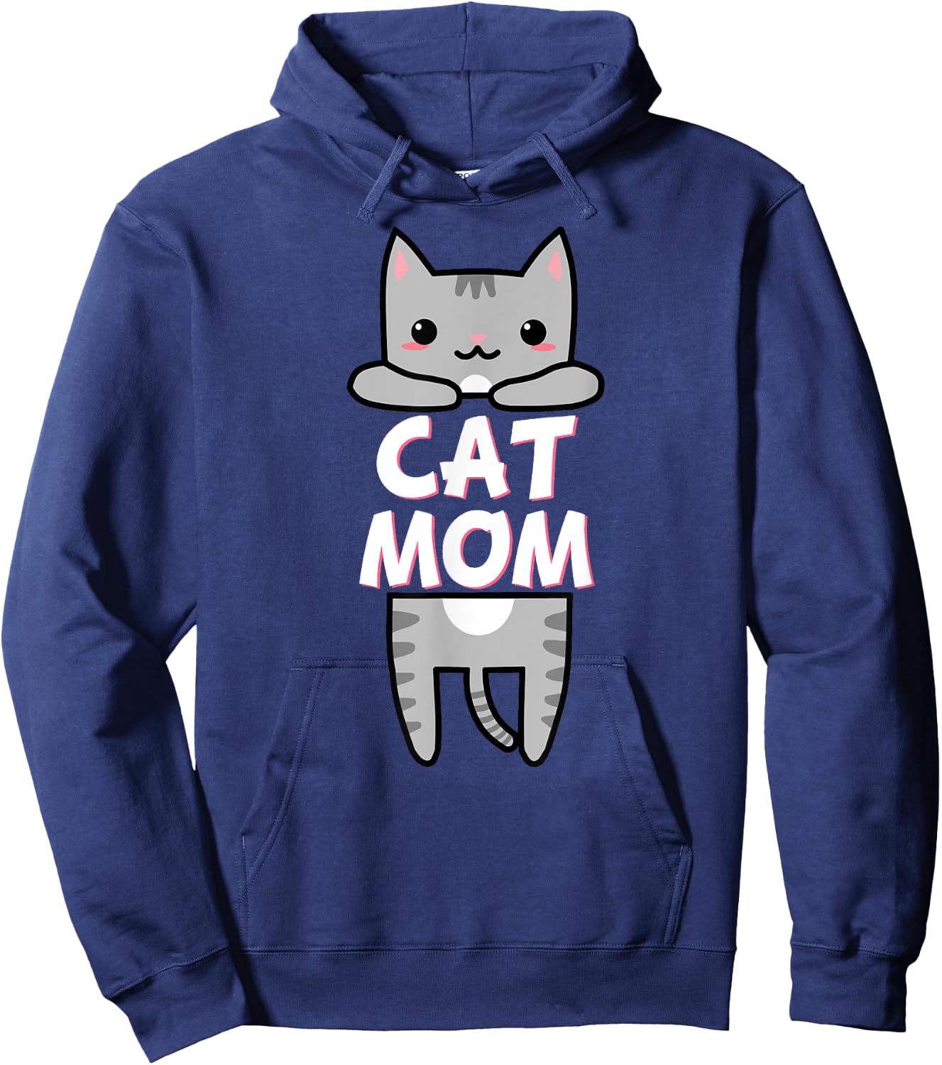 Cat Mom Kawaii Grey Tabby Kitty Cute Cat Men Women Kids Hoodie - Hoodie | Navy