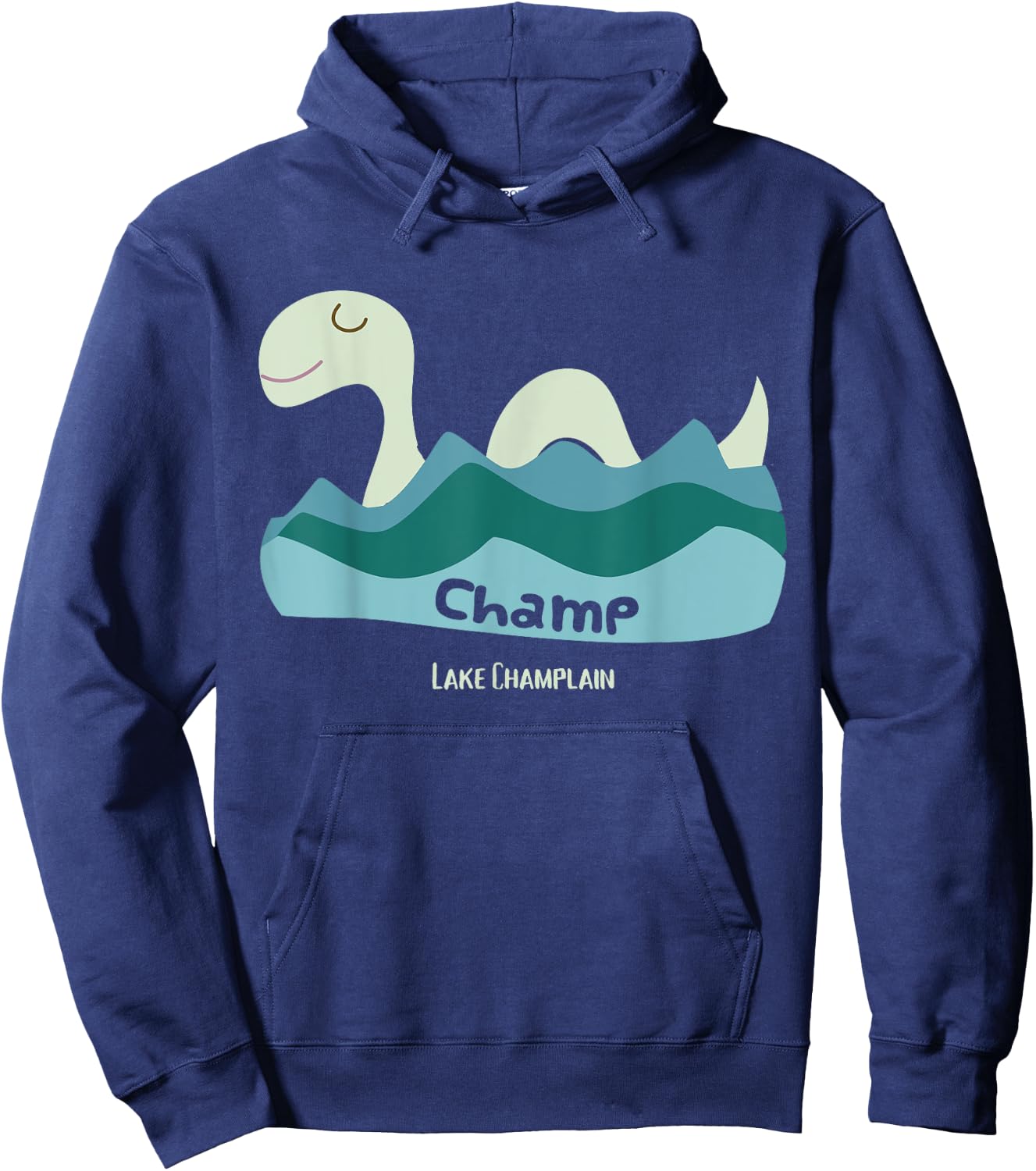 Champ Lake Champlain Lake Monster Cartoon Graphic Hoodie - Hoodie | Navy