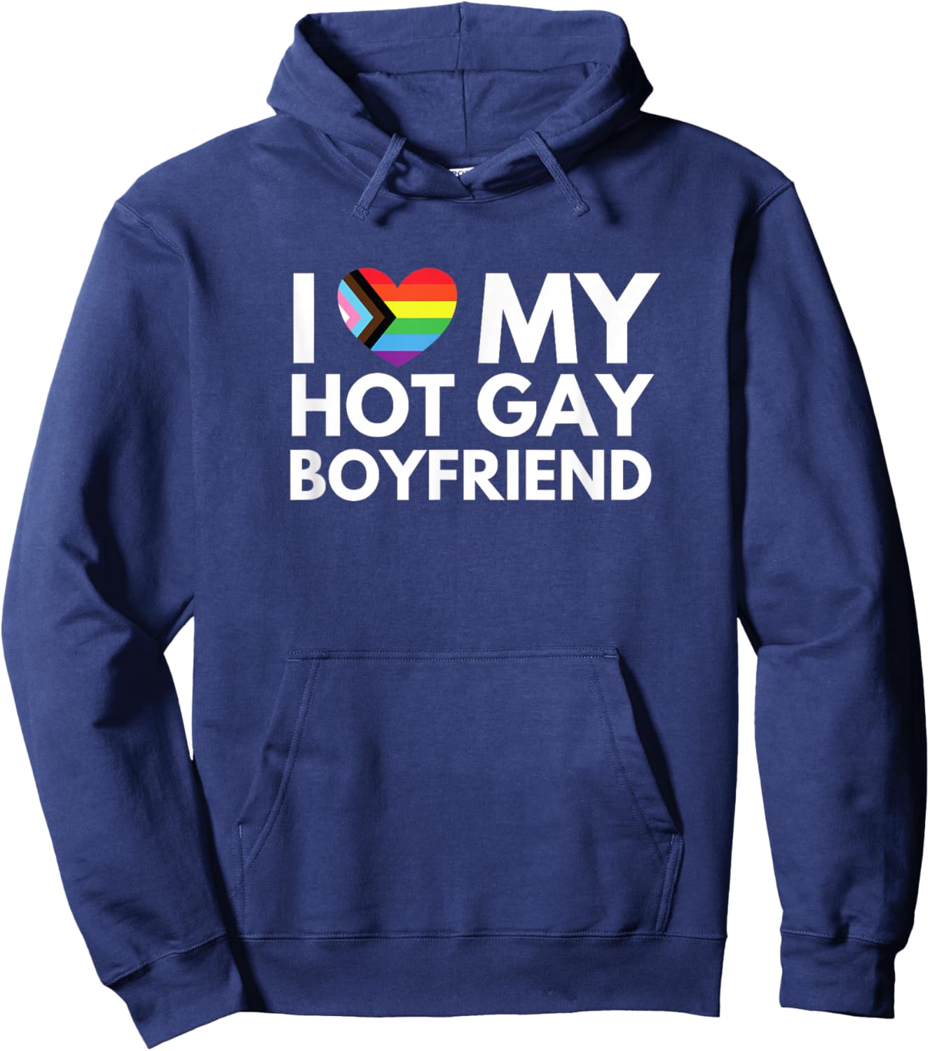 I Love Heart My Hot Gay Boyfriend Funny Y2K Gay Pride LGBTQ+ Hoodie - Hoodie | Navy