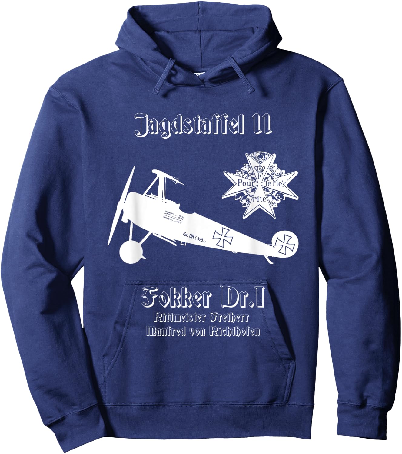 Jasta 11 Fokker DR.I German Triplane Dreidecker Richthofen Hoodie - Hoodie | Navy