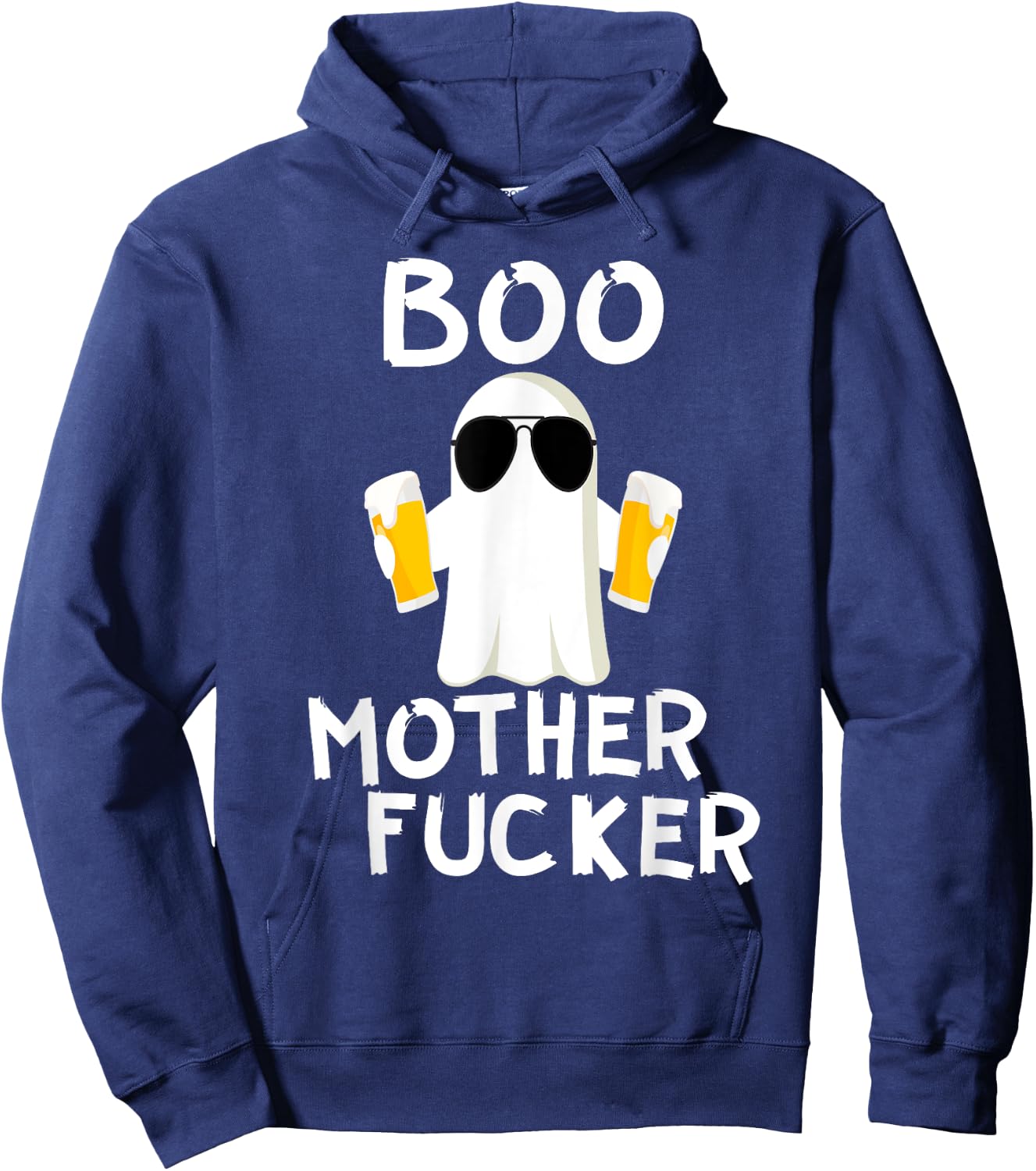 Boo MotherFucker Funny Beer Drinking Ghost Adult Halloween Hoodie - Hoodie | Navy