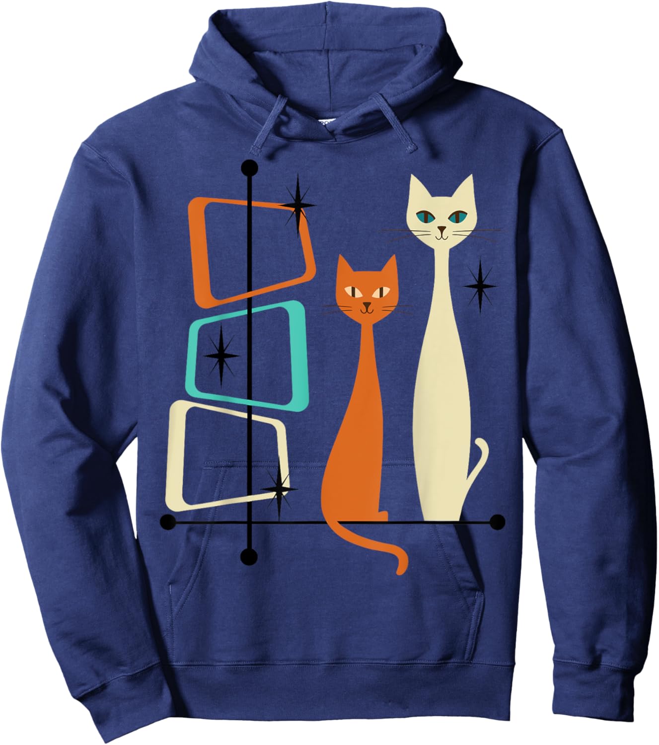 Retro Mid-Century Modern Cats 50s 60s Style Hoodie - Hoodie | Navy