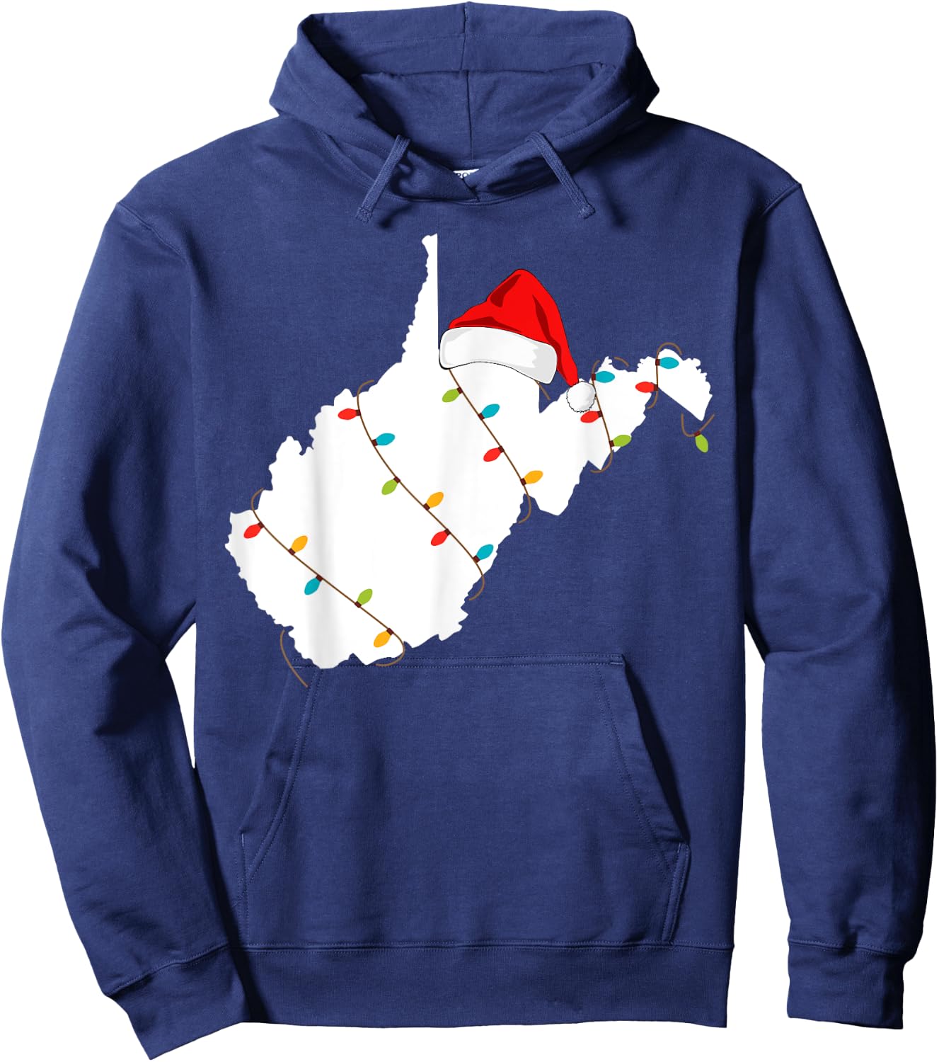 West Virginia Map Christmas With Santa Hat Hoodie - Hoodie | Navy