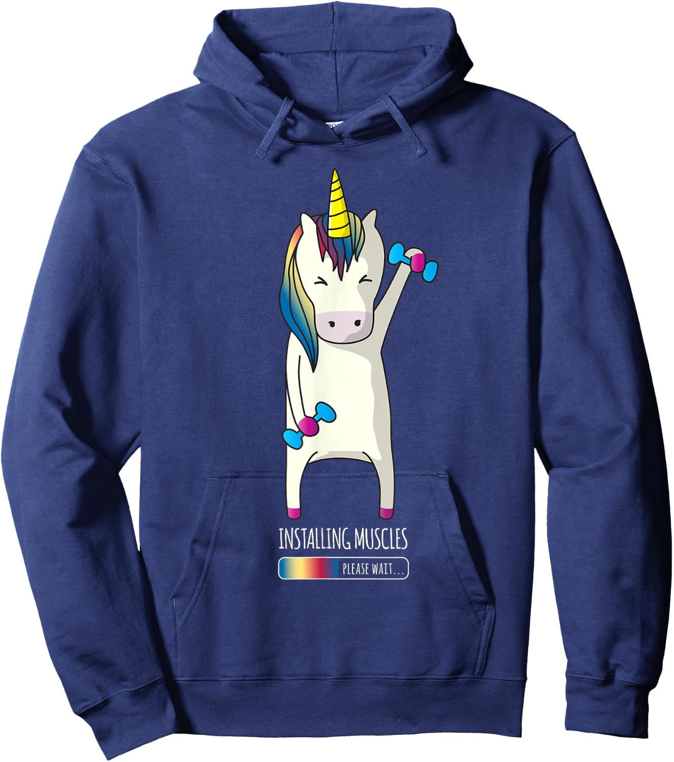 Unicorn Installing Muscle Funny Fitness Gym Workout Hoodie - Hoodie | Navy