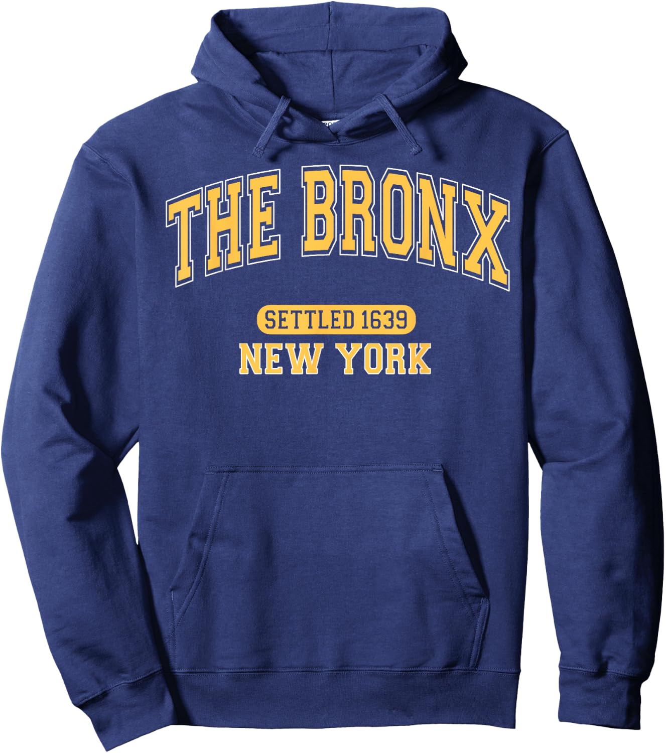 The Bronx New York Settled 1639 Vintage Sports Arched Yellow Hoodie - Hoodie | Navy