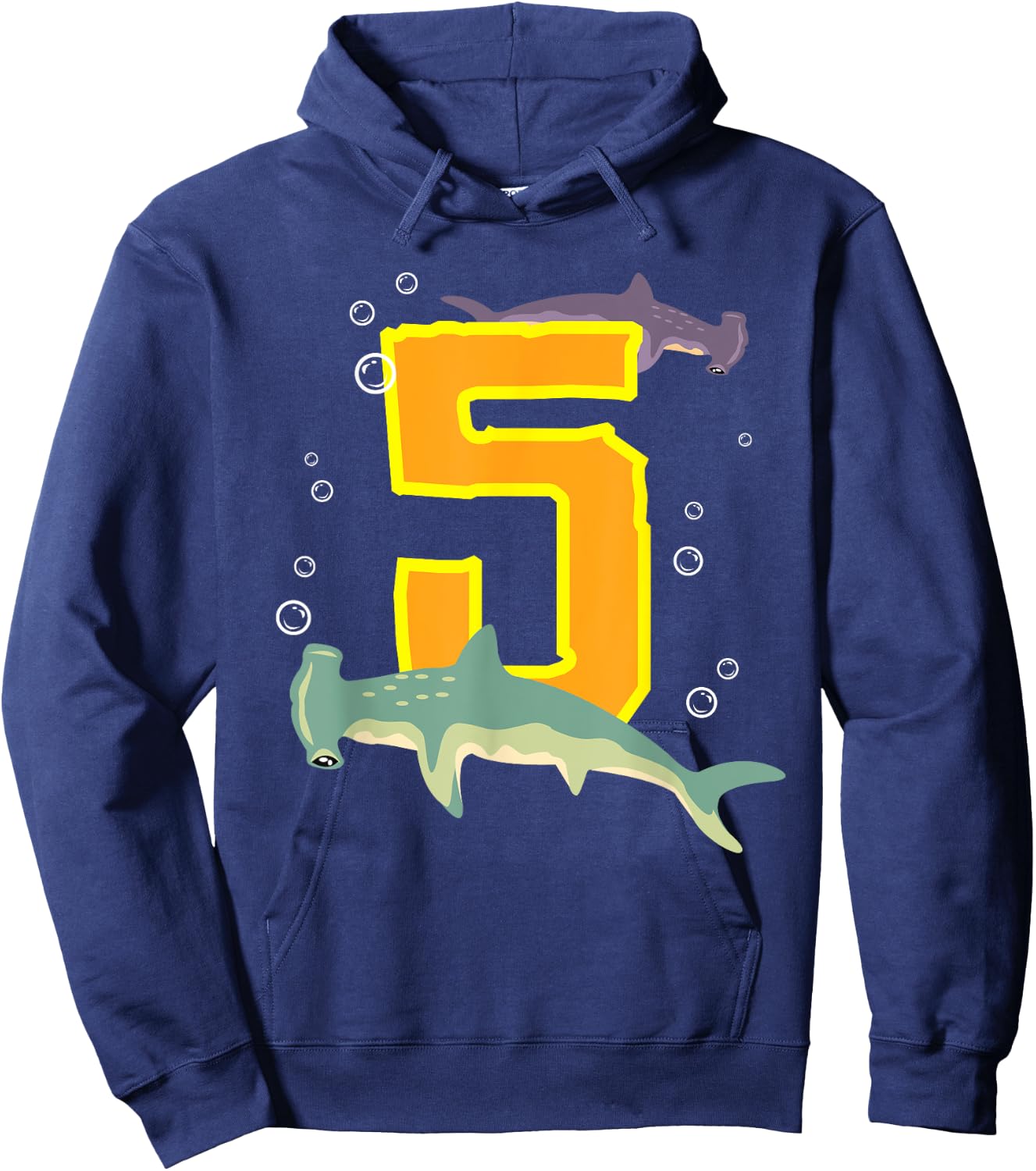 Hammerhead Shark Lovers 5 Year Old Kids Birthday Hoodie - Hoodie | Navy