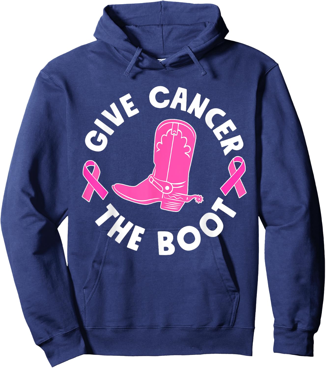 Give Cancer The Boot Westers Cowgirl Boots Breast Cancer Hoodie - Hoodie | Navy
