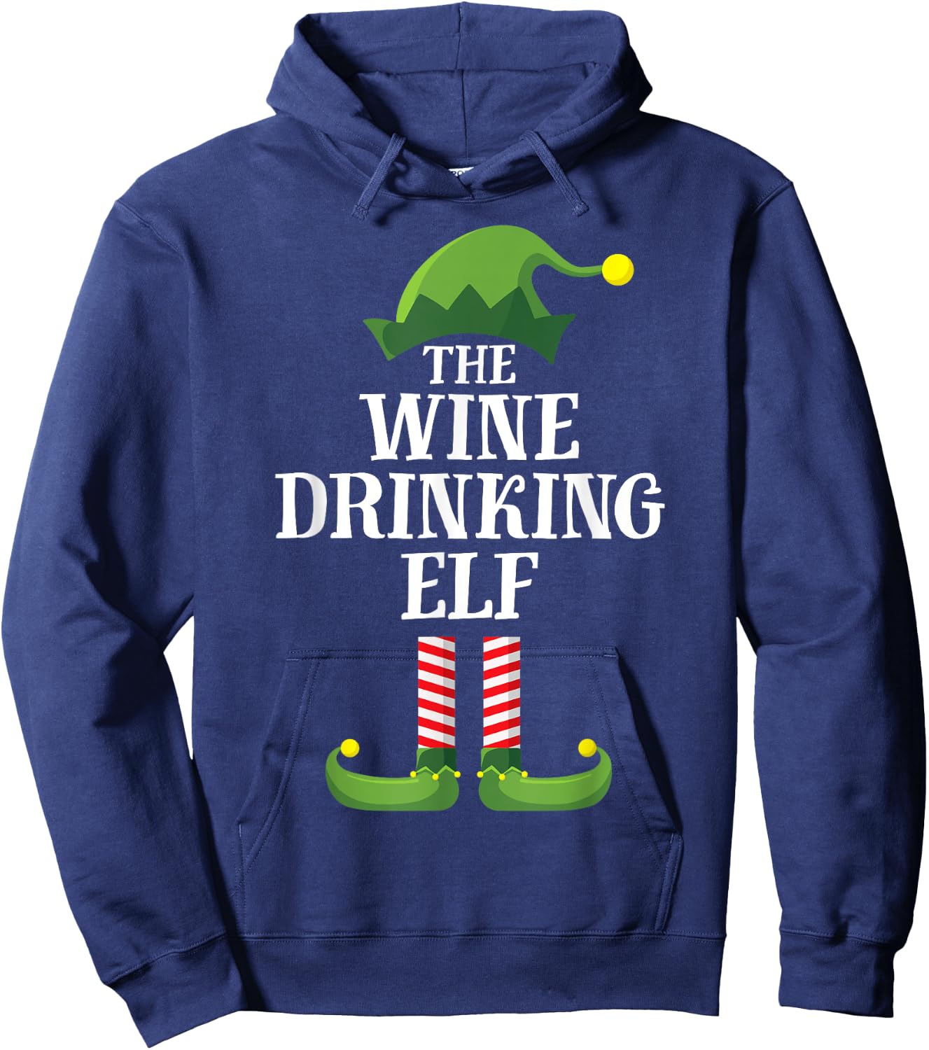 Wine Drinking Elf Matching Family Group Christmas Hoodie - Hoodie | Navy