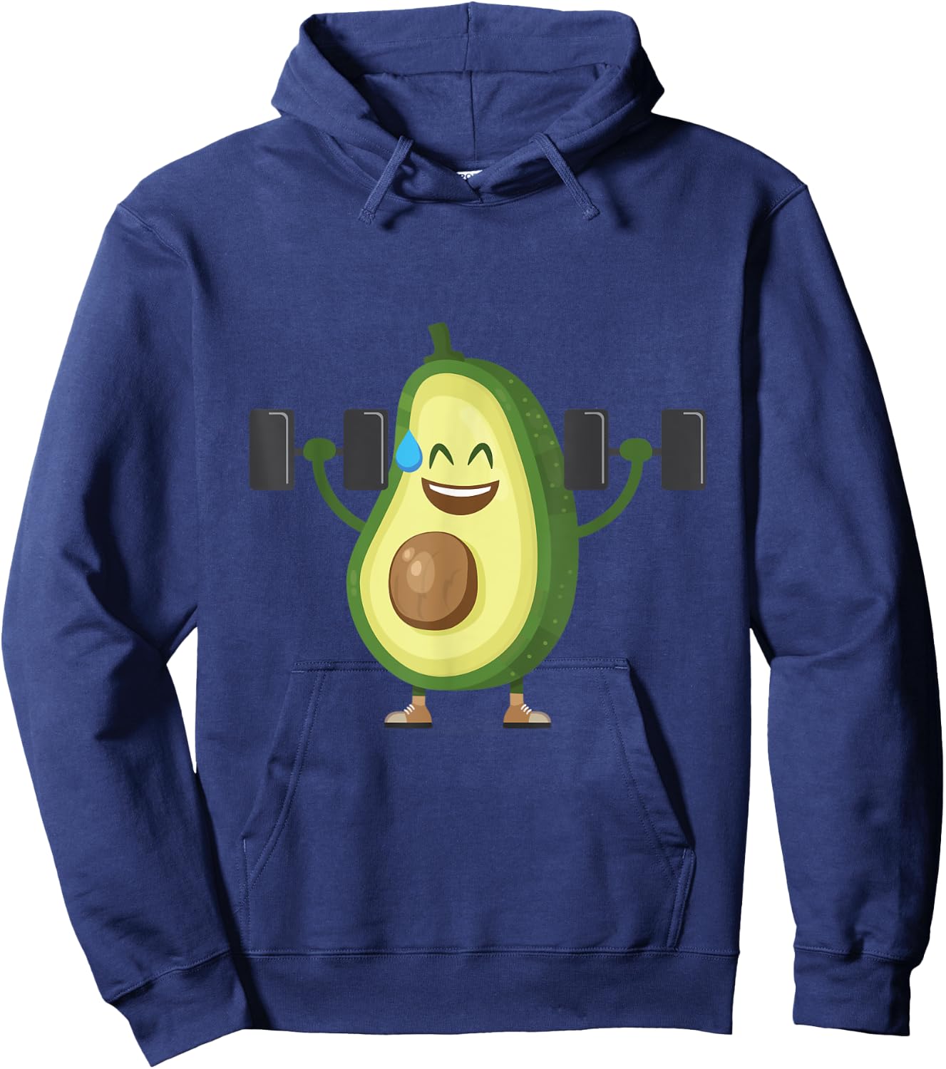 Happy Avocado Lifting Weights Workout, Funny Cartoon Hoodie - Hoodie | Navy