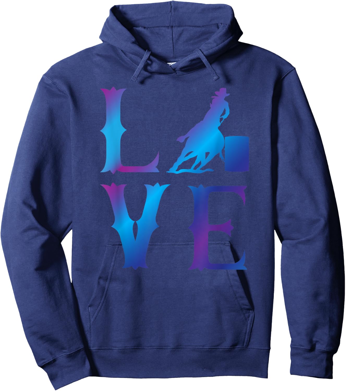 Rodeo Barrel Racing LOVE Distressed Blue Hoodie - Hoodie | Navy