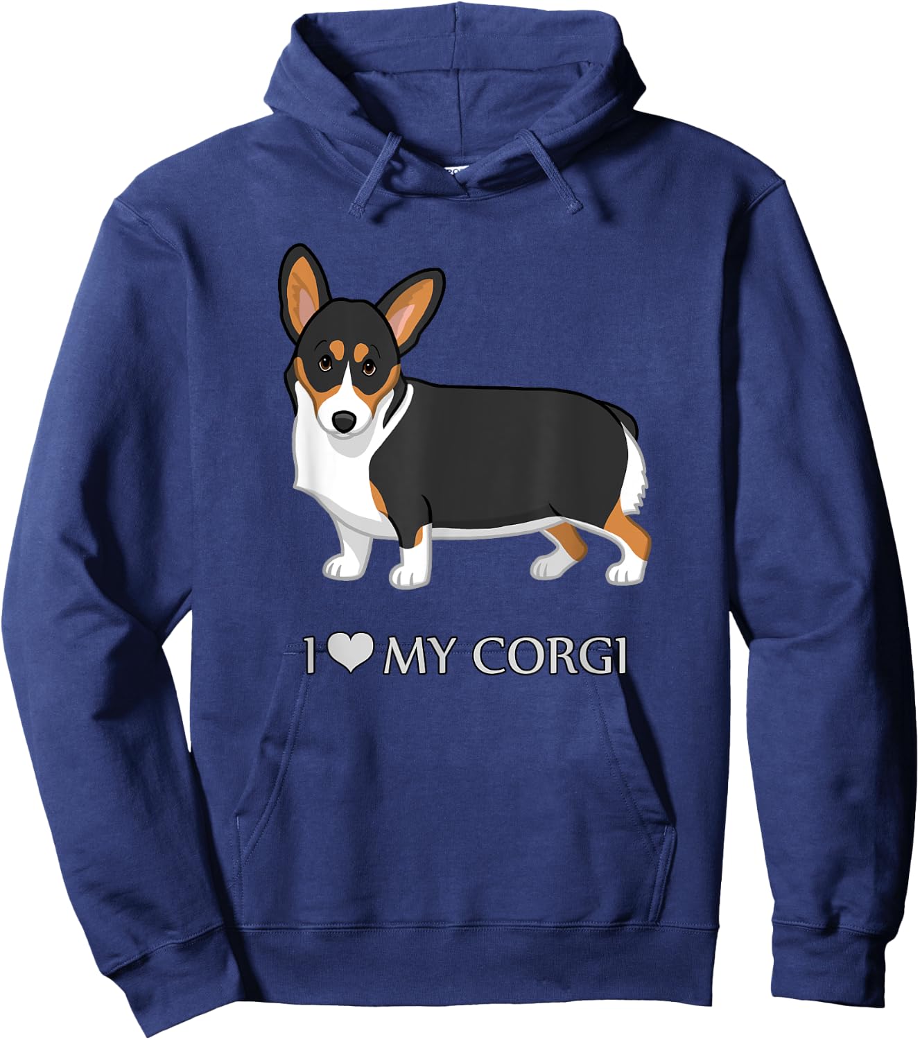 Black Tricolor I Love My Pembroke Corgi Dog Lovers Men Women Girls Kids Hoodie - Hoodie | Navy